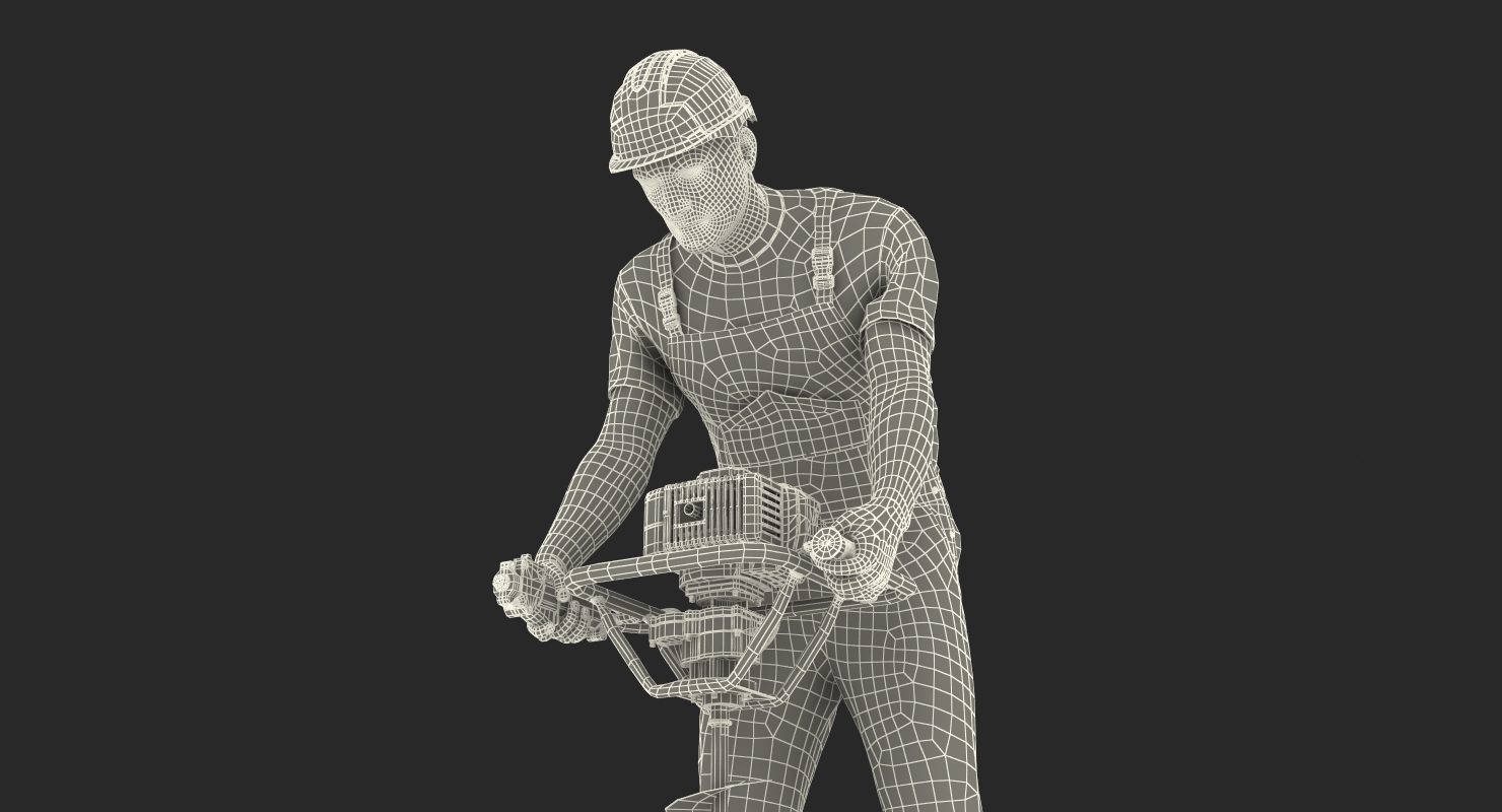 Construction Worker with Earth Auger Drill 3D