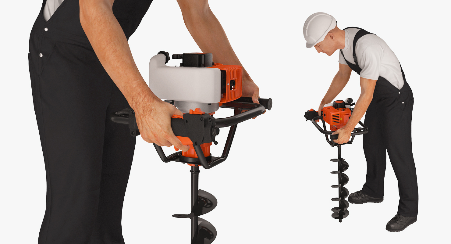 Construction Worker with Earth Auger Drill 3D