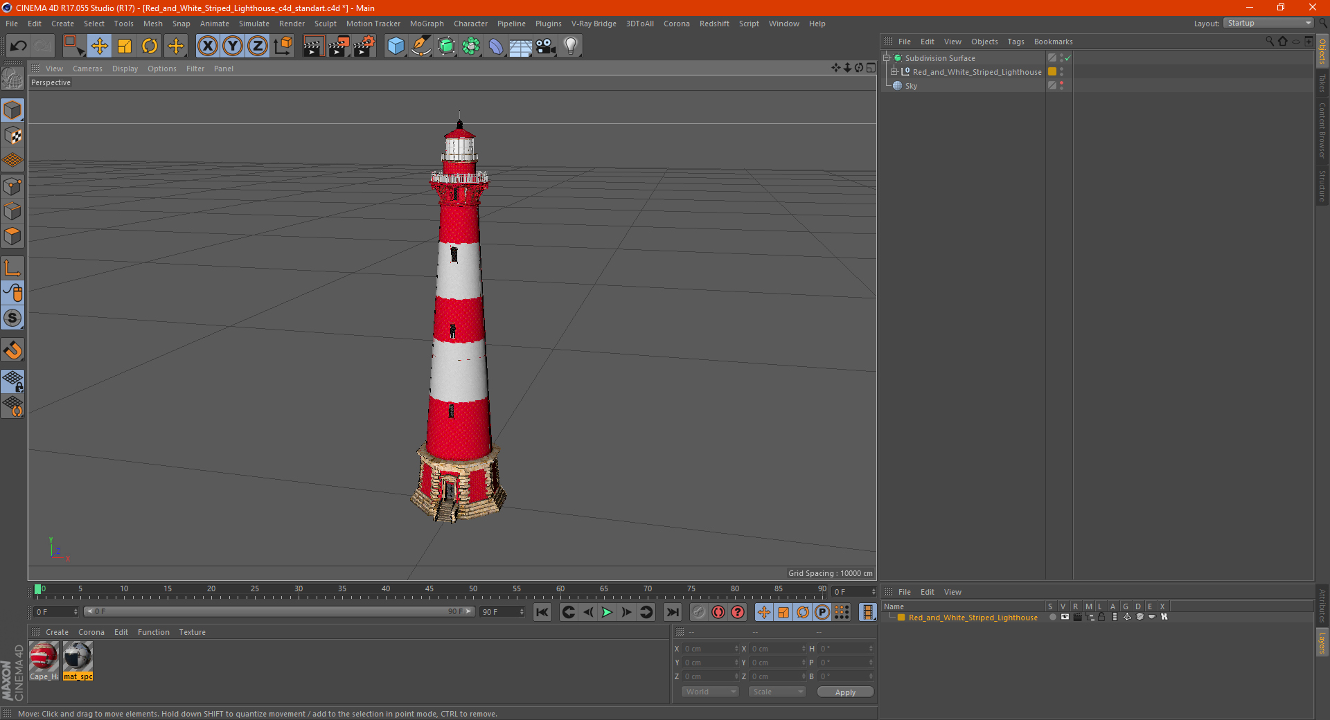 Red and White Striped Lighthouse 3D