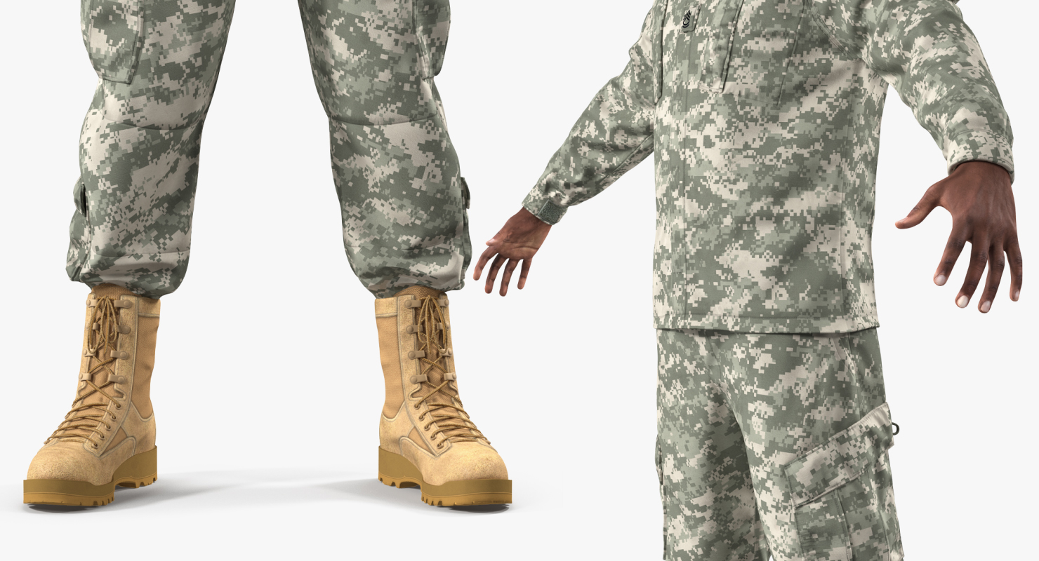 3D African-American US Soldier ACU Rigged model