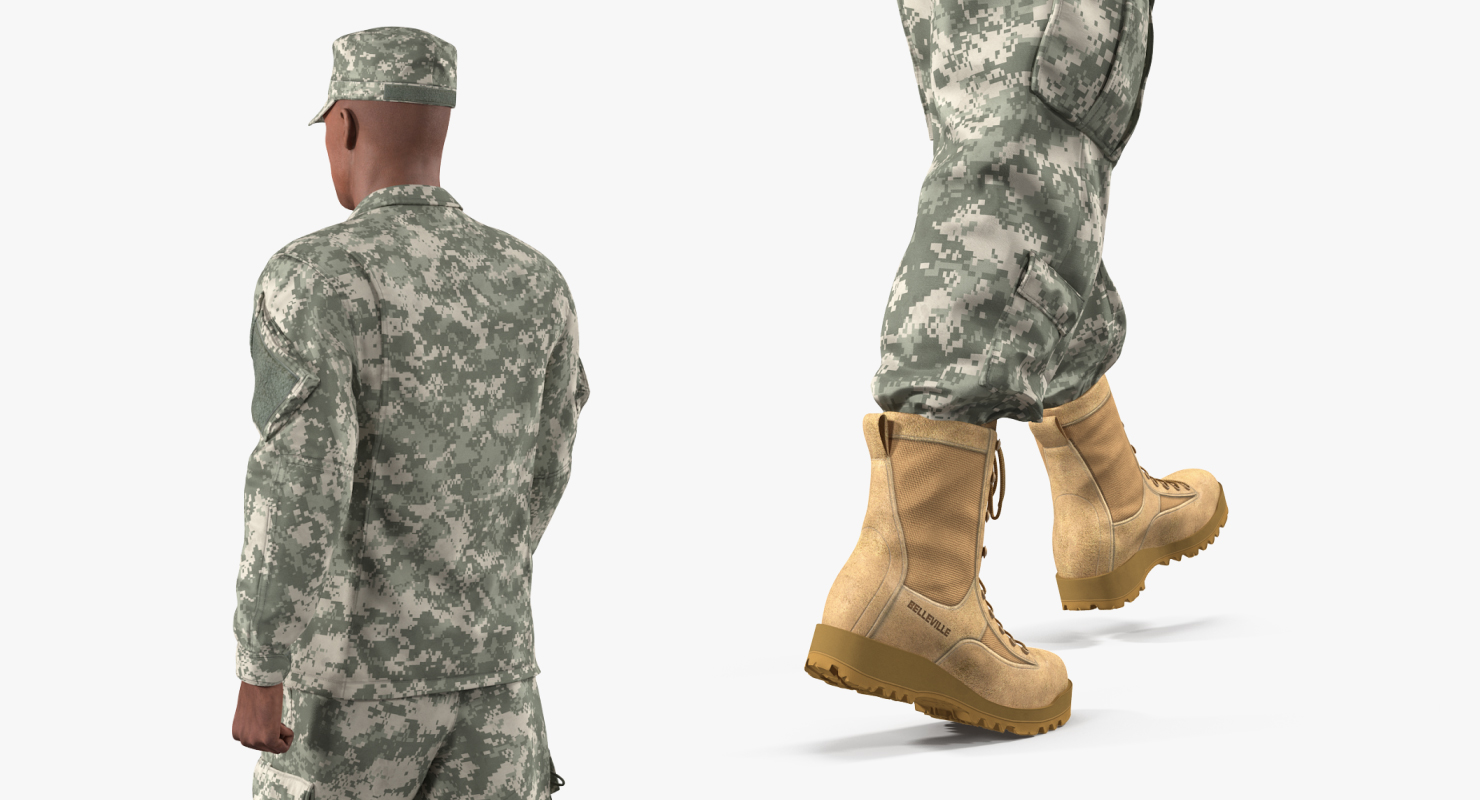 3D African-American US Soldier ACU Rigged model