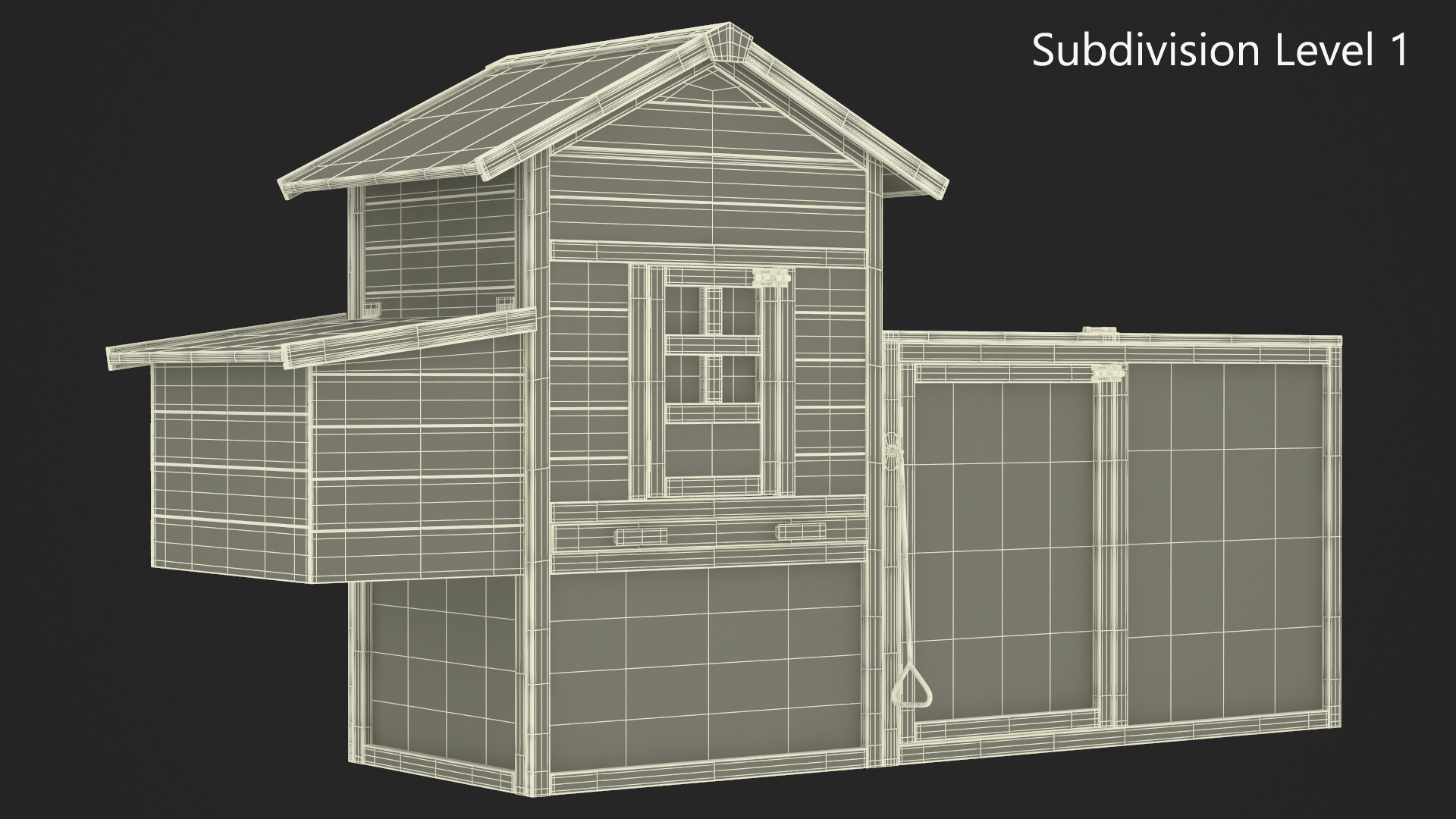 Wooden Small Chicken Coop with Chickens 3D model