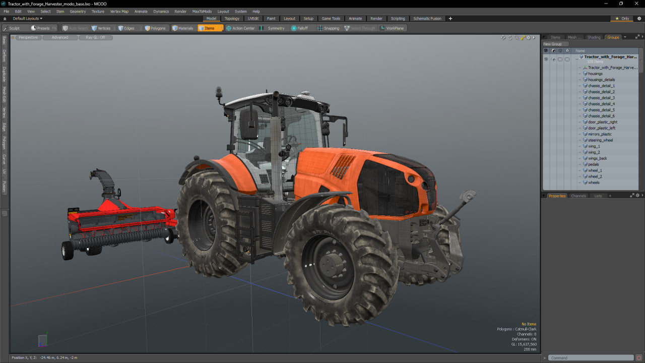 Tractor with Forage Harvester 3D model