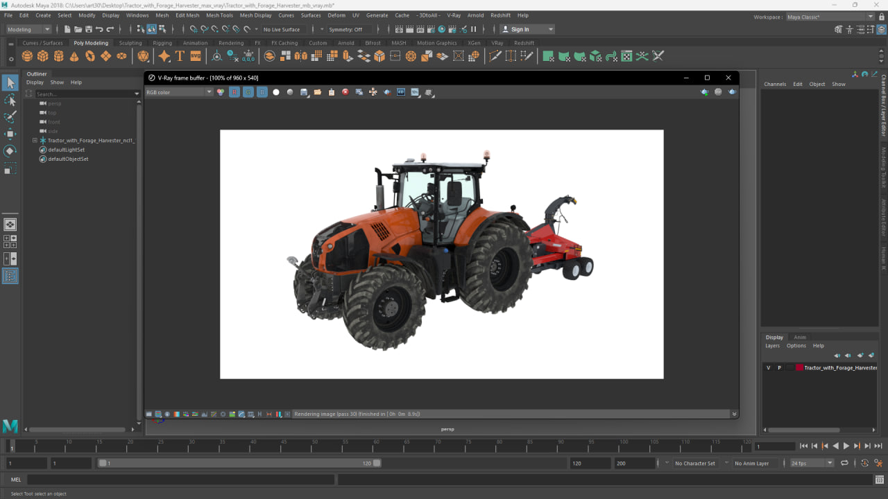 Tractor with Forage Harvester 3D model