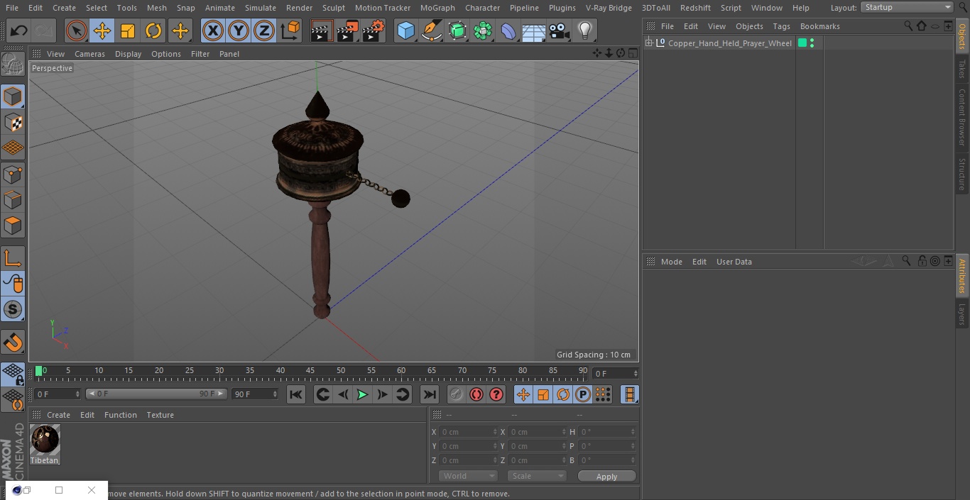 Copper Hand Held Prayer Wheel 3D model