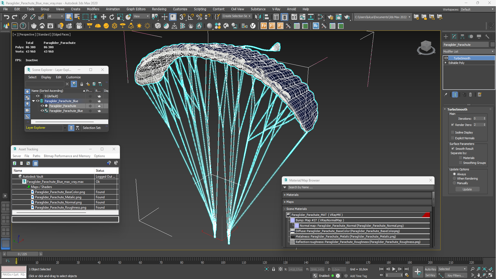 3D model Paraglider Parachute Blue