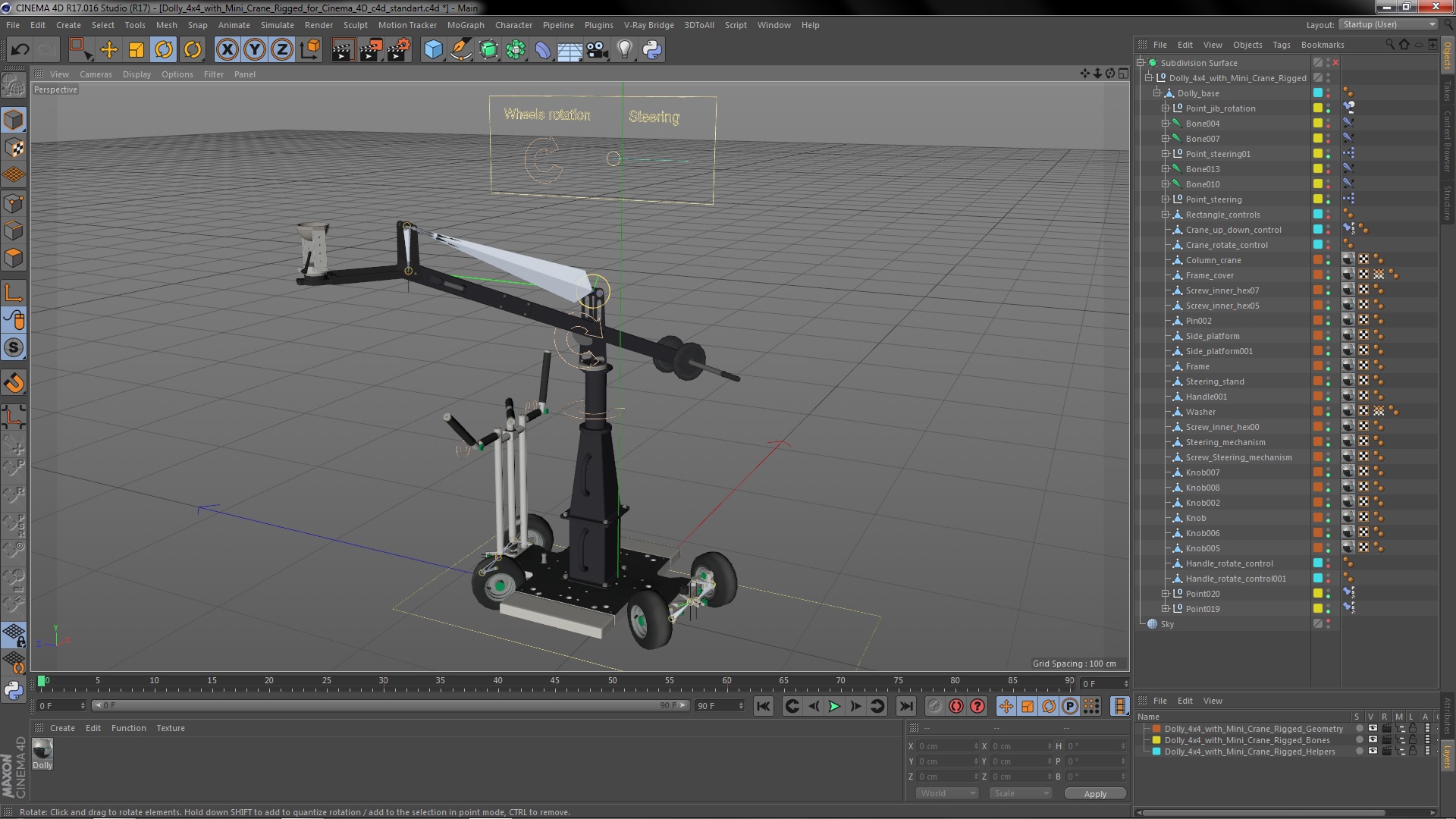 3D Dolly 4x4 with Mini Crane Rigged for Cinema 4D