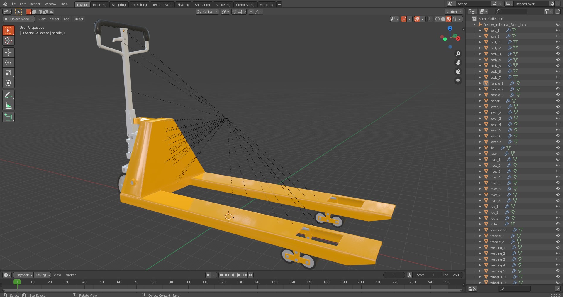 Yellow Industrial Pallet Jack 3D model