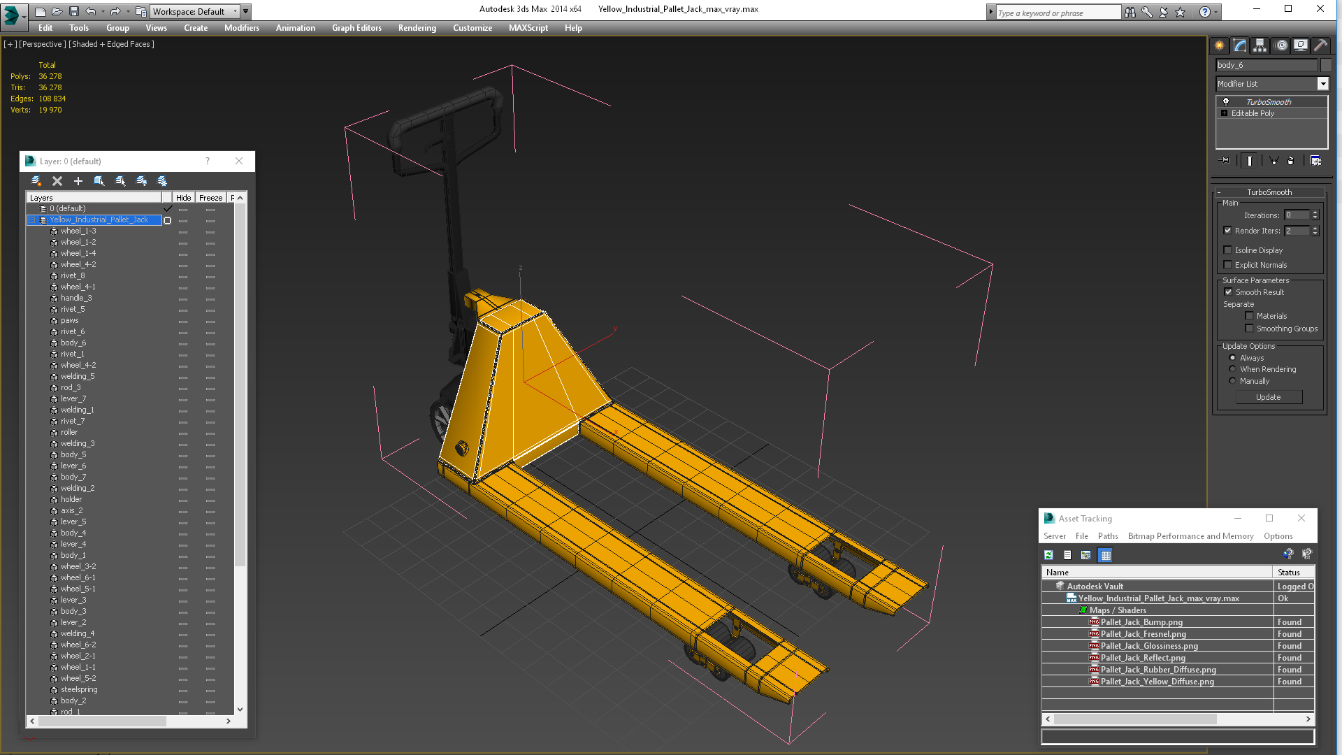 Yellow Industrial Pallet Jack 3D model