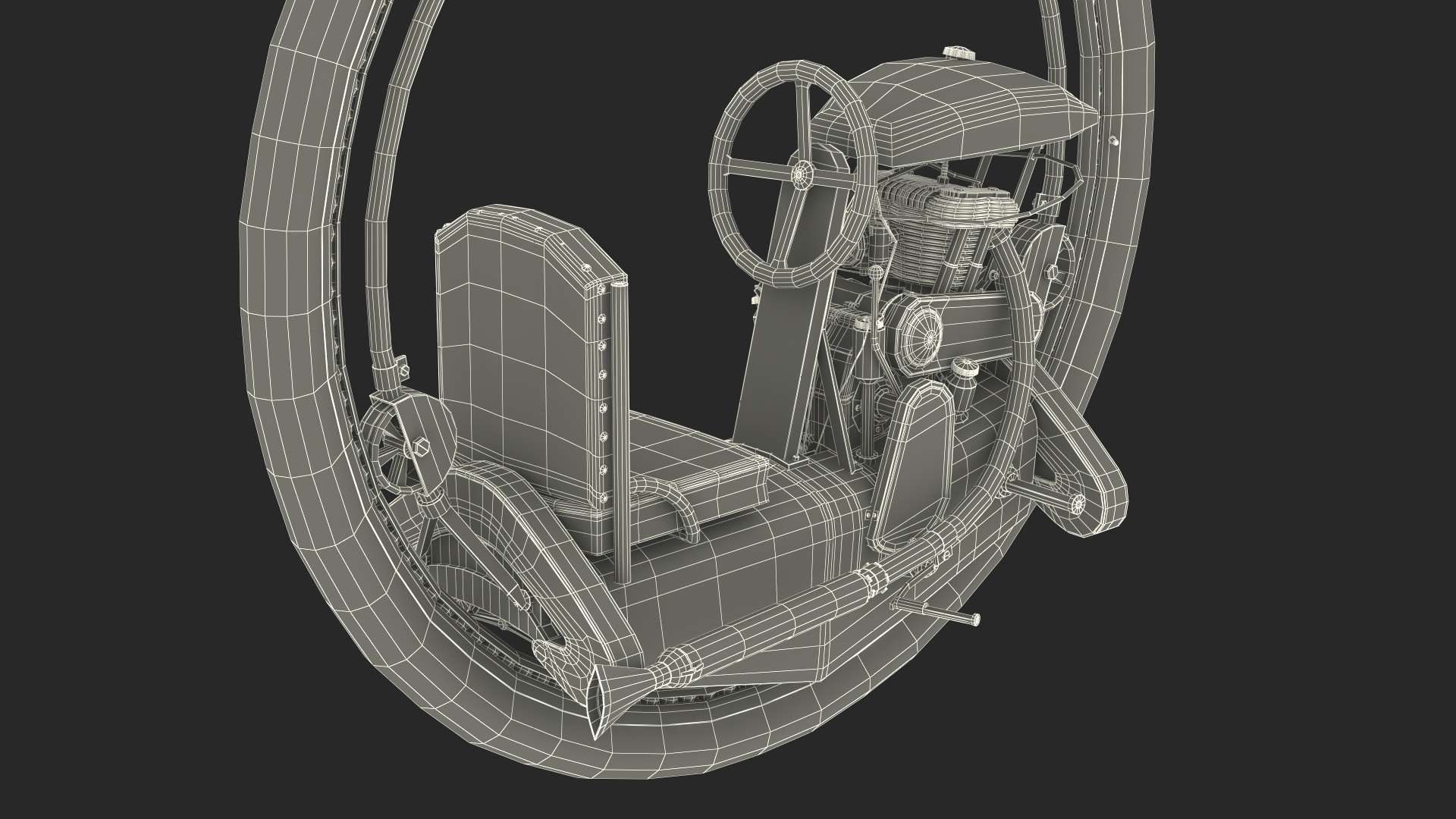 3D Antique Steering Monowheel Used Rigged model