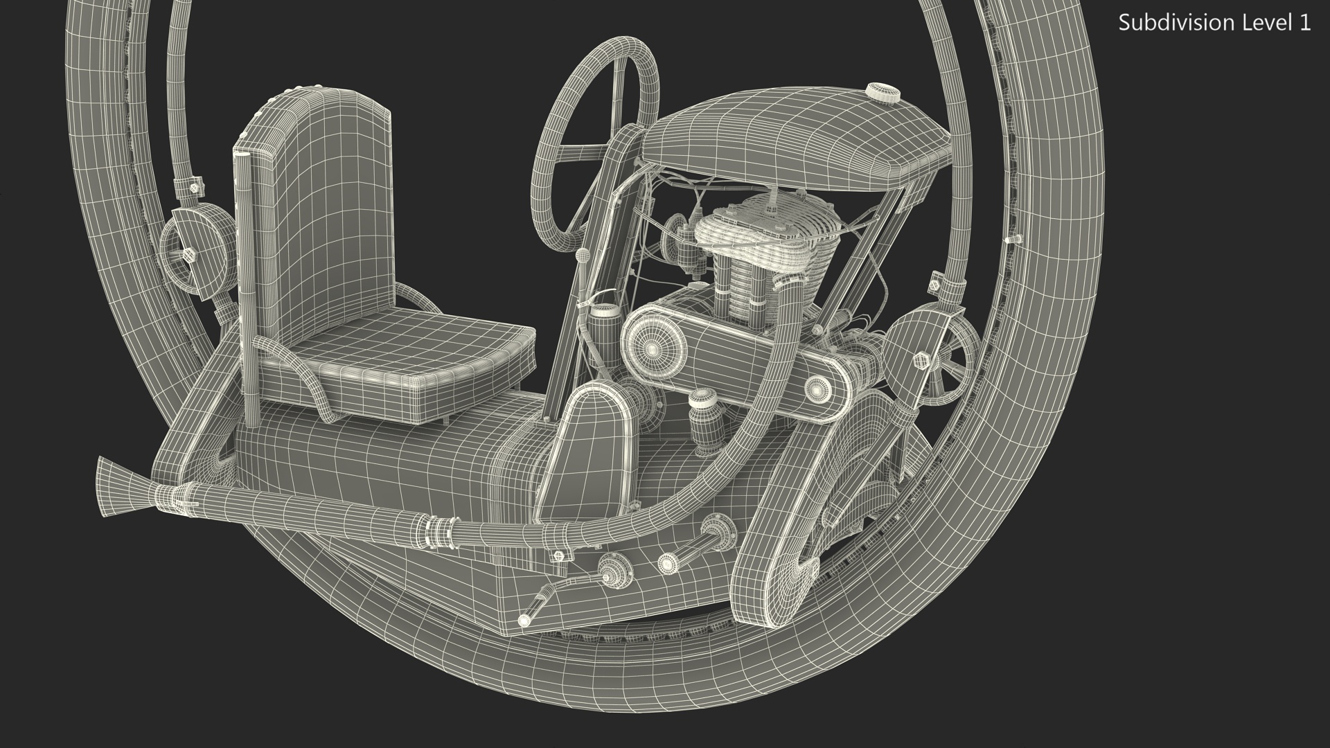 3D Antique Steering Monowheel Used Rigged model