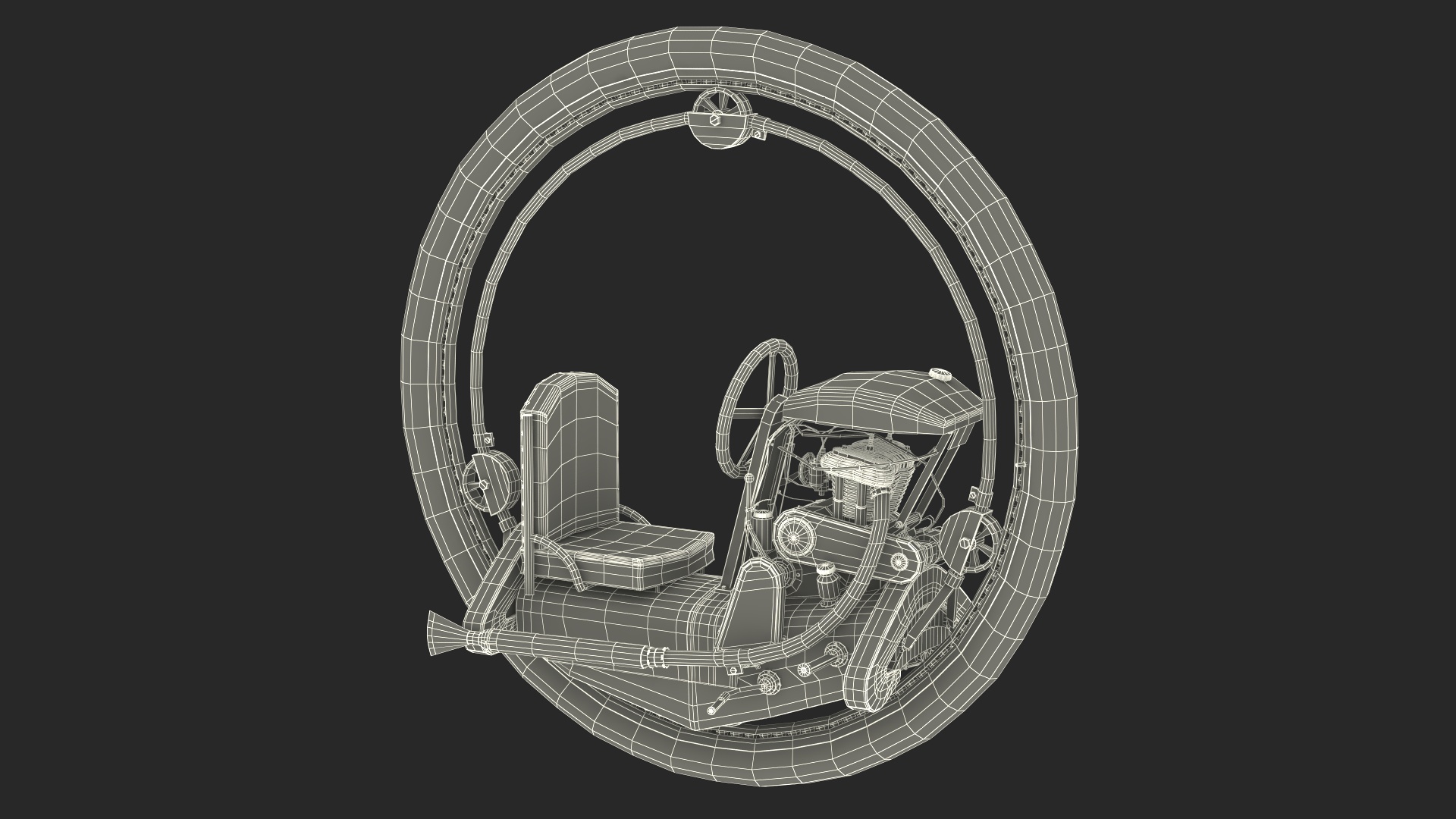 3D Antique Steering Monowheel Used Rigged model