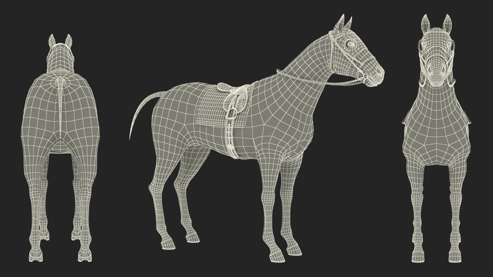 3D Black Racehorse Fur Rigged