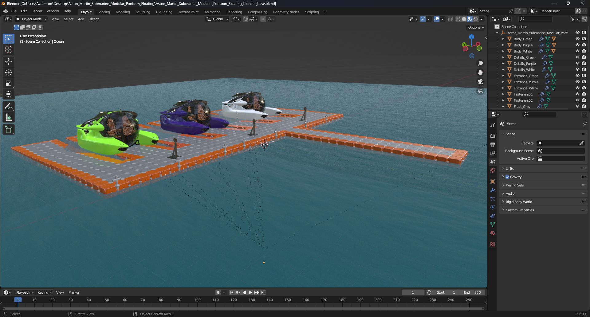 Aston Martin Submarine Modular Pontoon Floating 3D