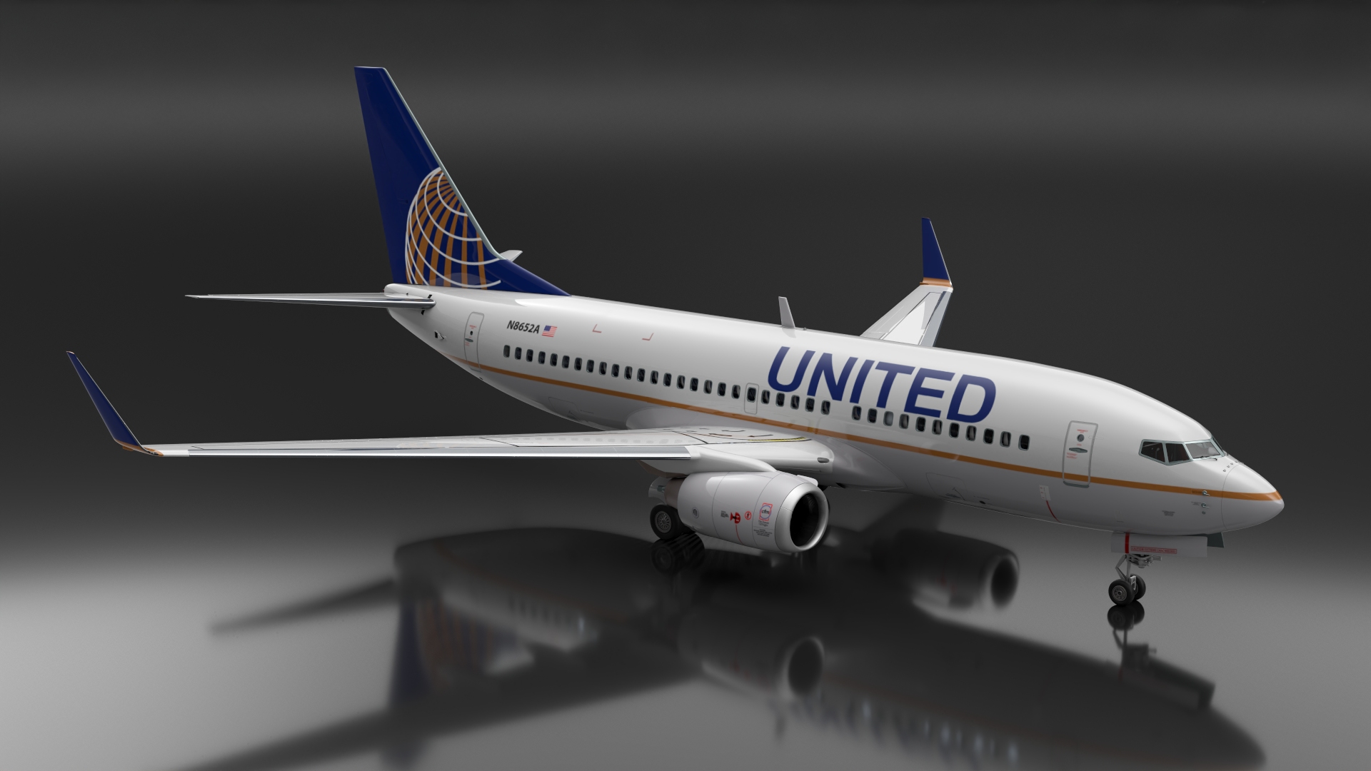 3D United Airlines Boeing 737-700 with Interior Rigged