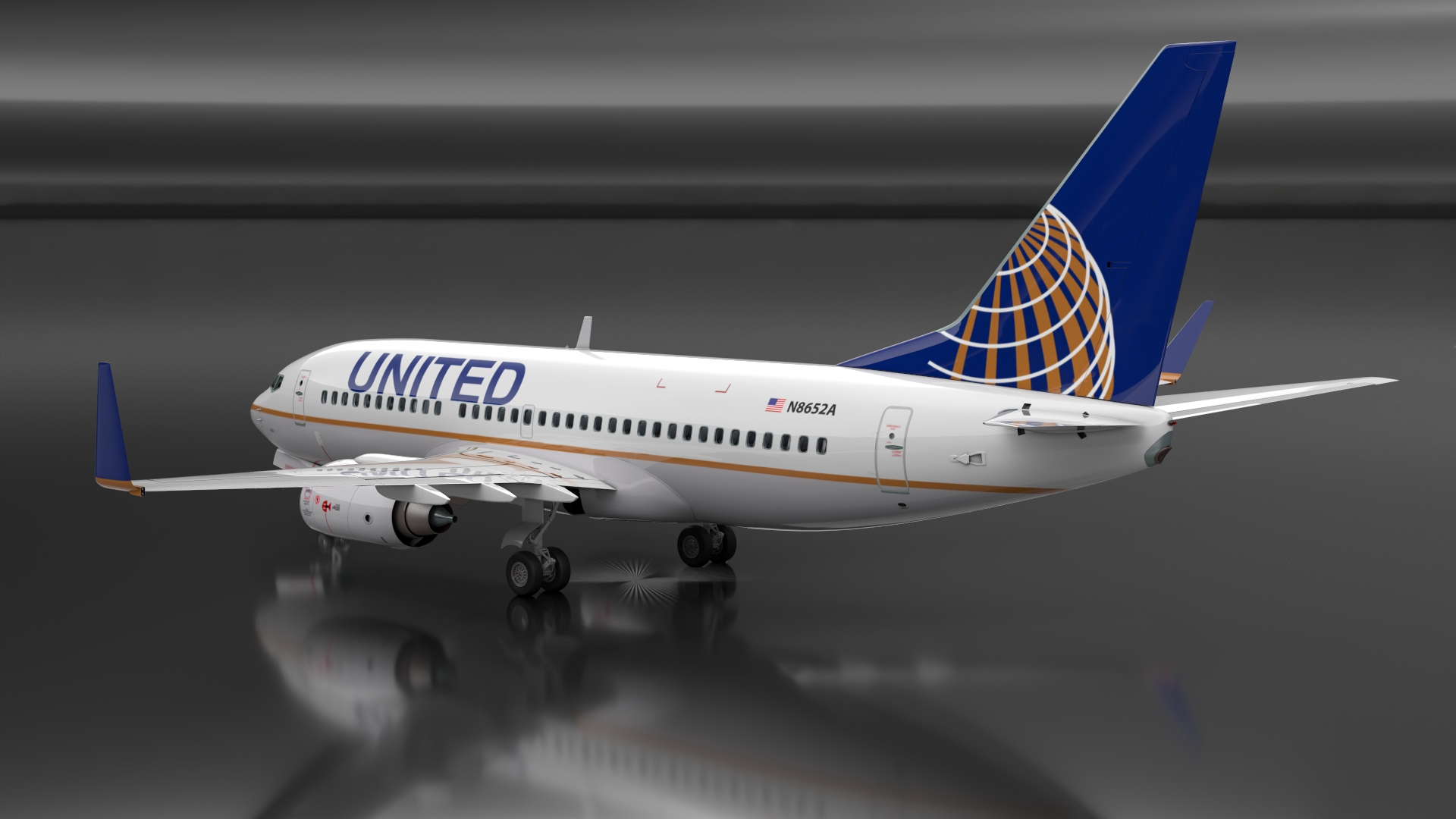 3D United Airlines Boeing 737-700 with Interior Rigged