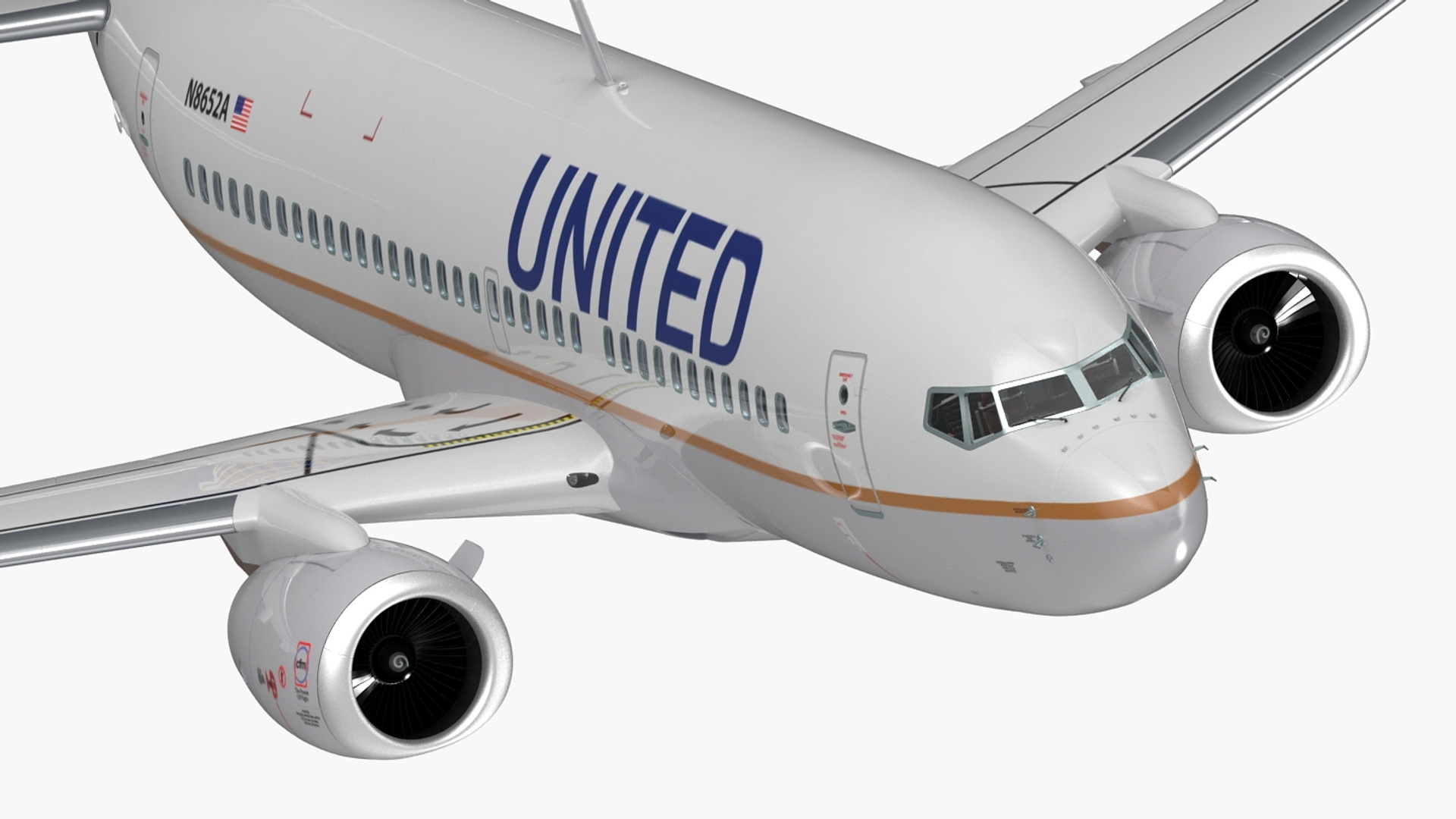 3D United Airlines Boeing 737-700 with Interior Rigged