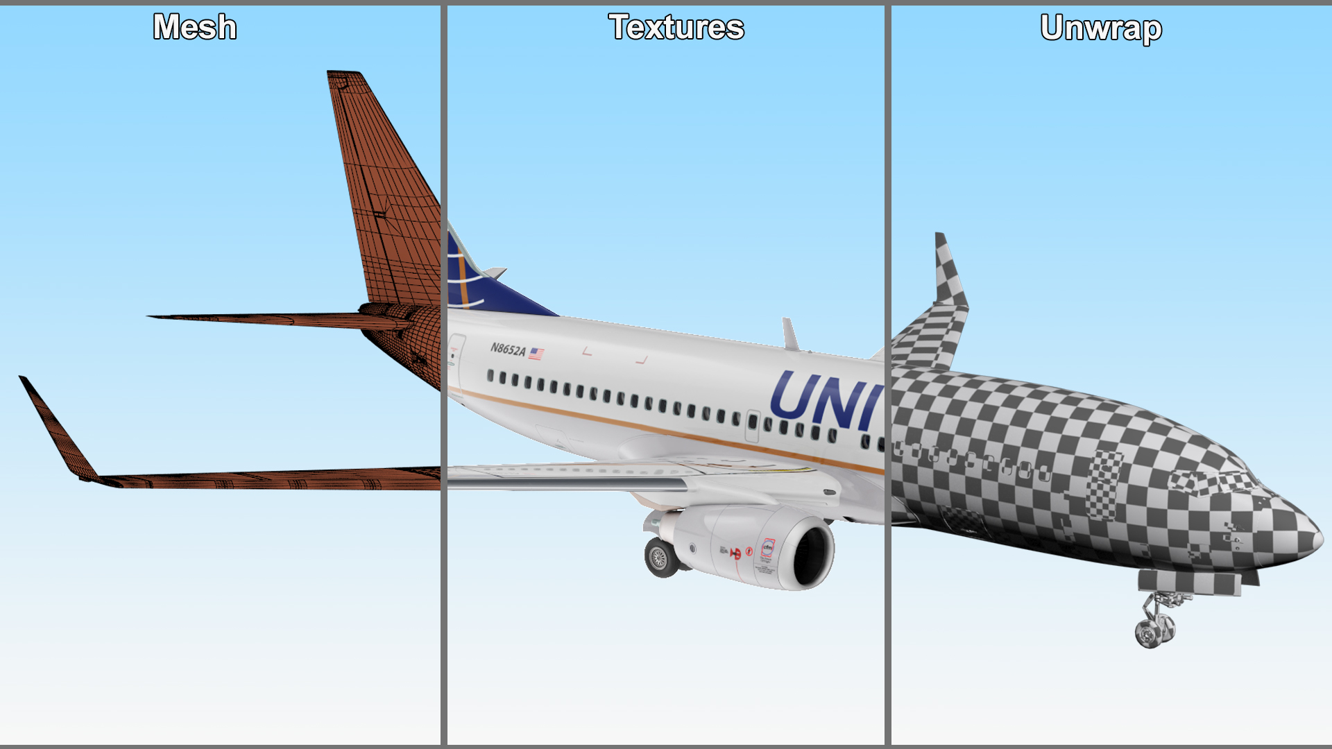 3D United Airlines Boeing 737-700 with Interior Rigged