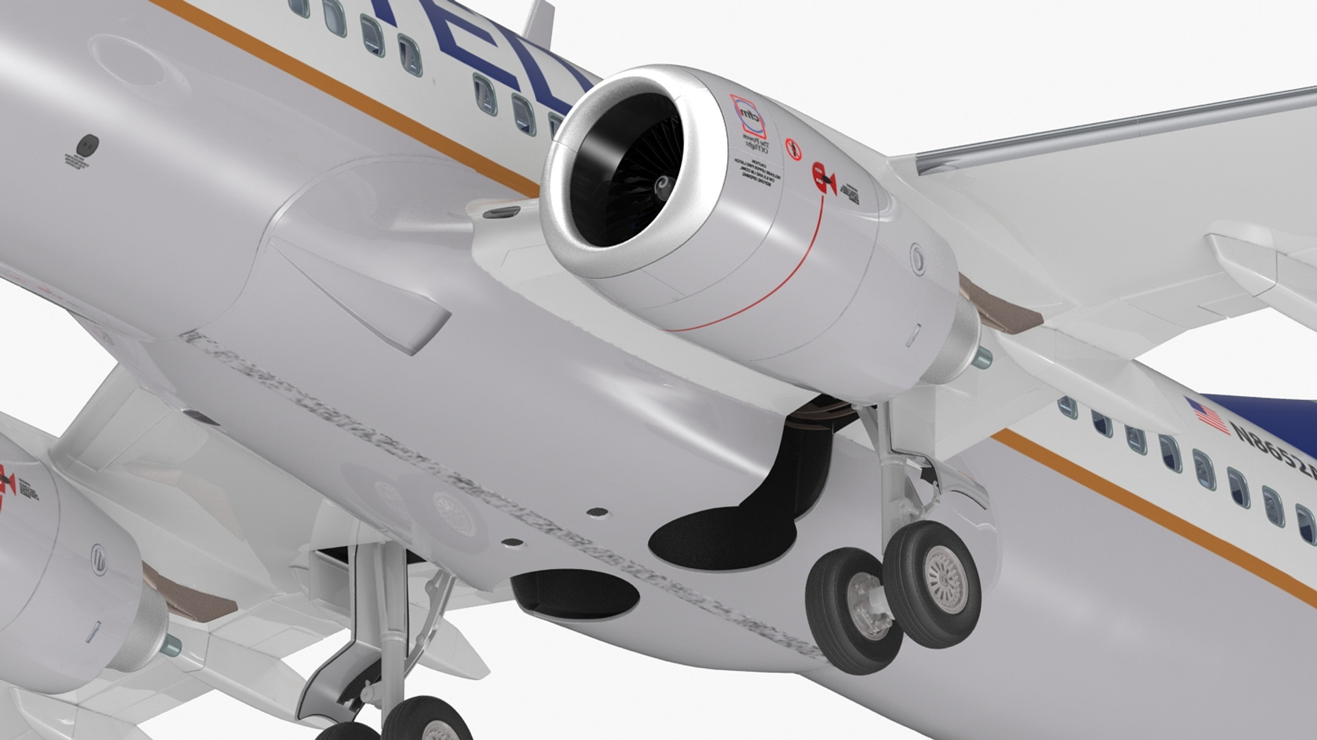 3D United Airlines Boeing 737-700 with Interior Rigged