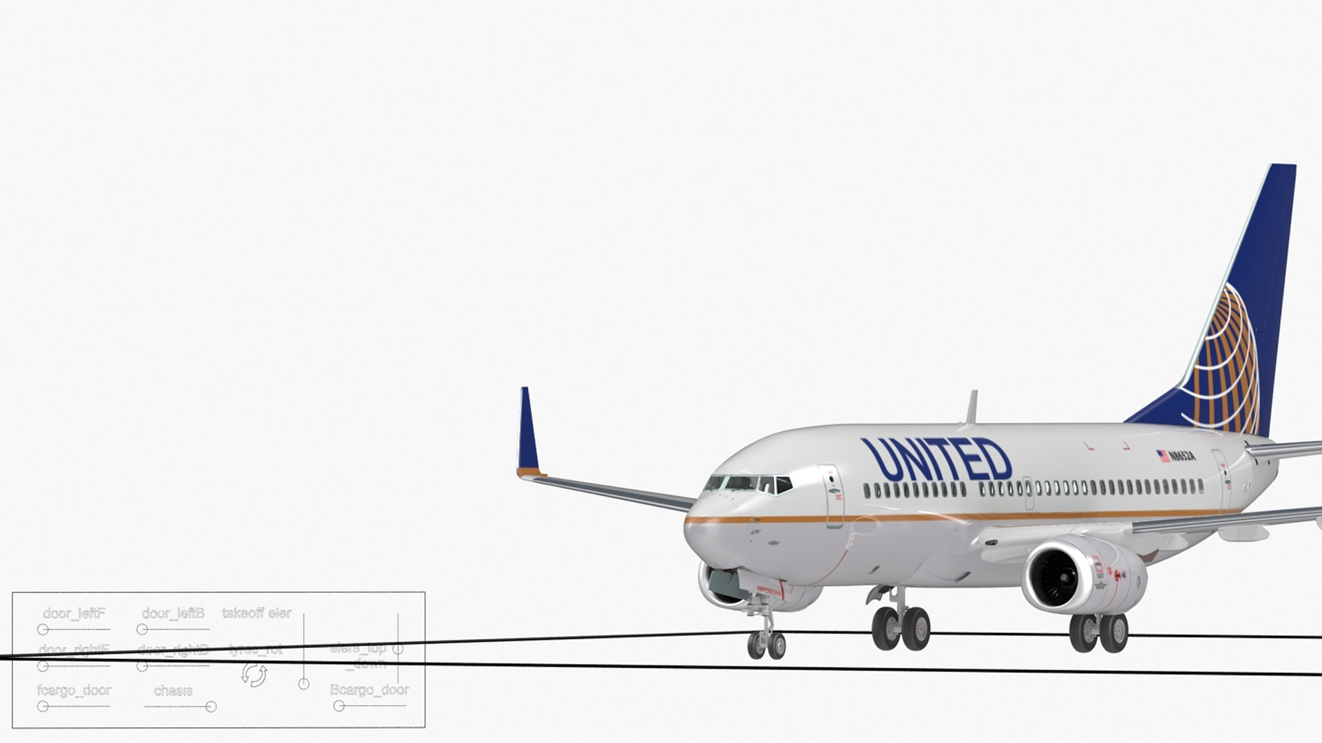 3D United Airlines Boeing 737-700 with Interior Rigged