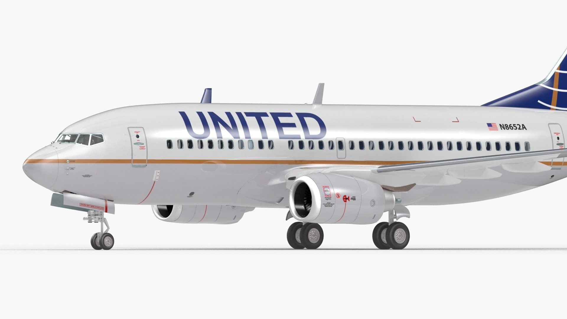 3D United Airlines Boeing 737-700 with Interior Rigged