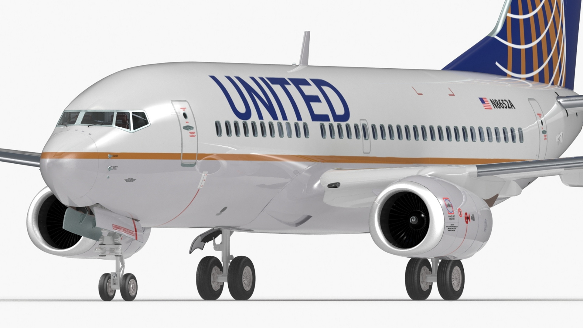 3D United Airlines Boeing 737-700 with Interior Rigged