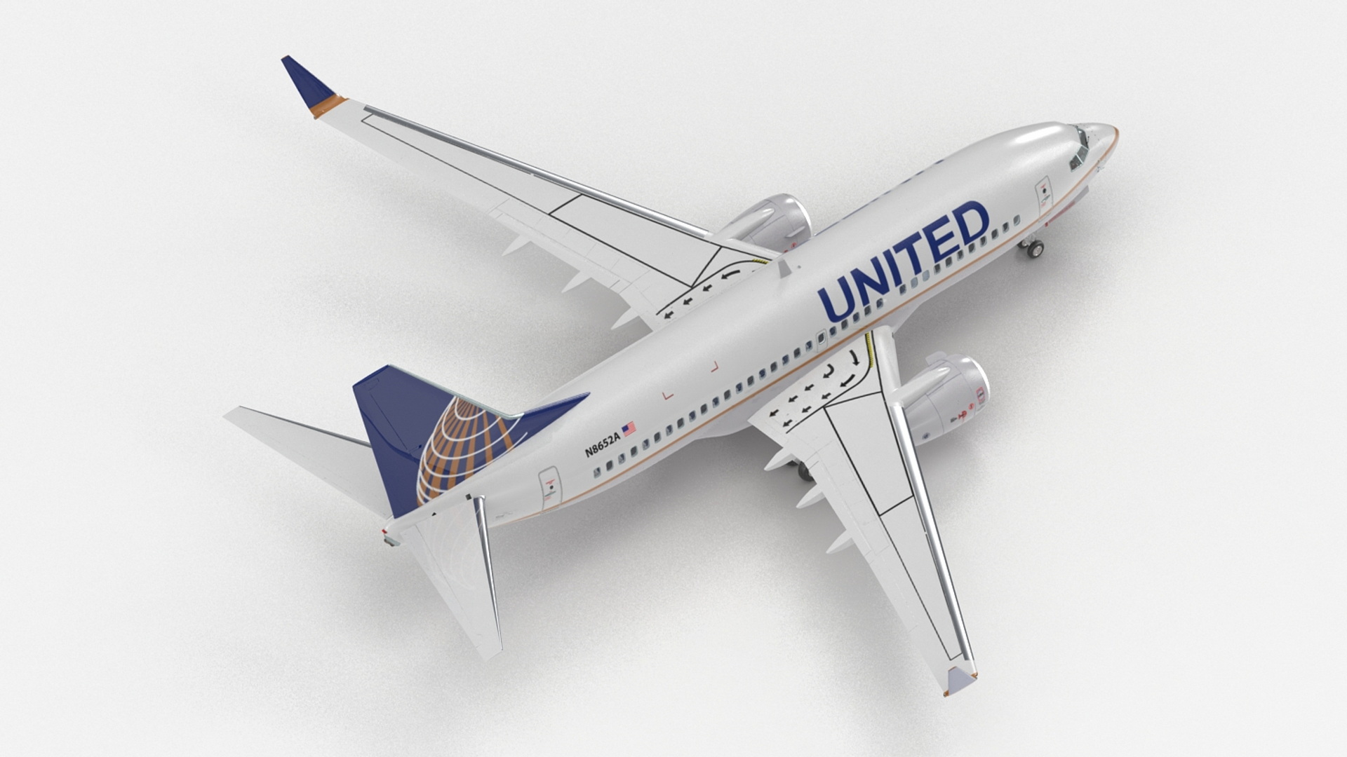 3D United Airlines Boeing 737-700 with Interior Rigged