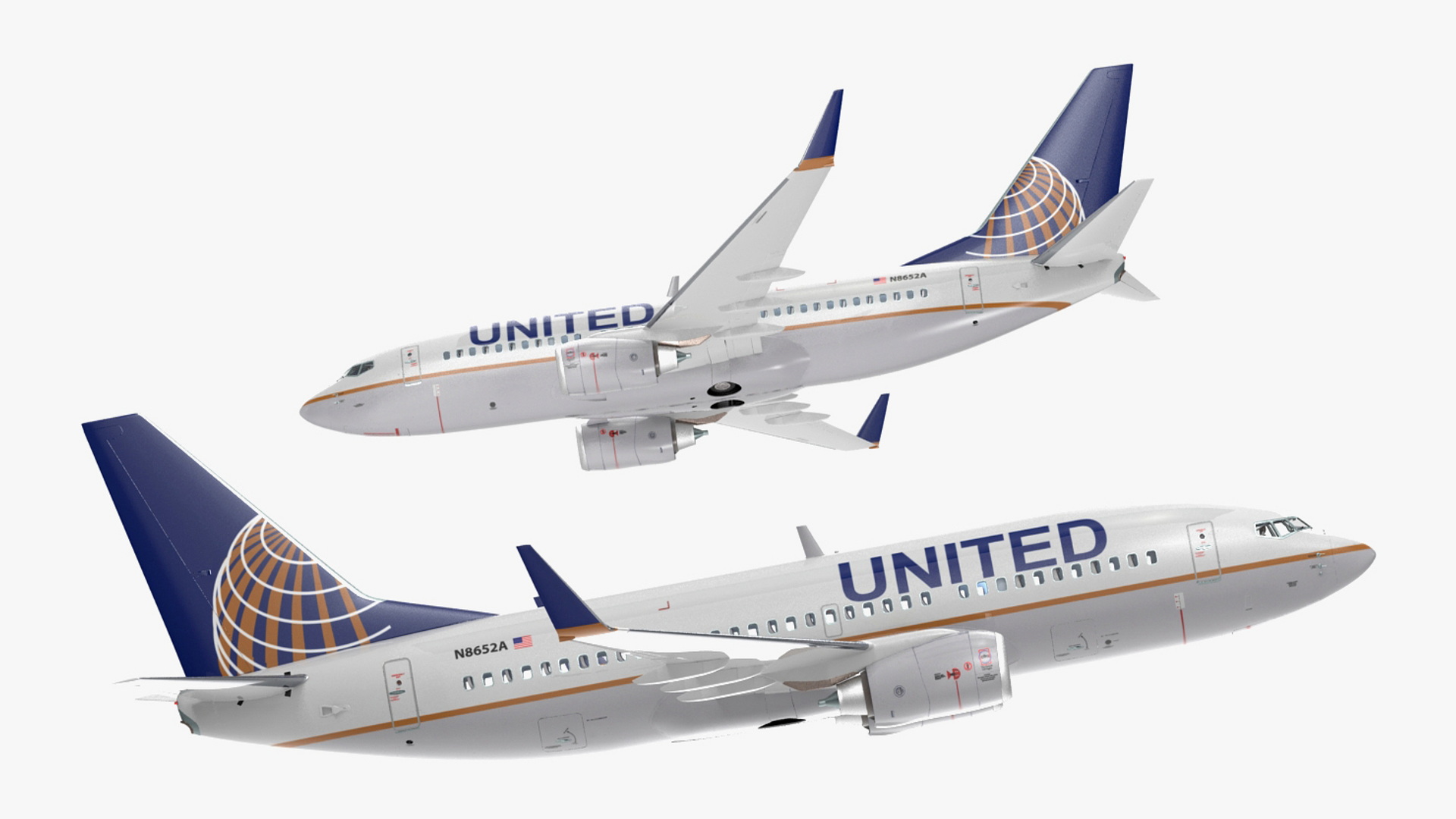 3D United Airlines Boeing 737-700 with Interior Rigged