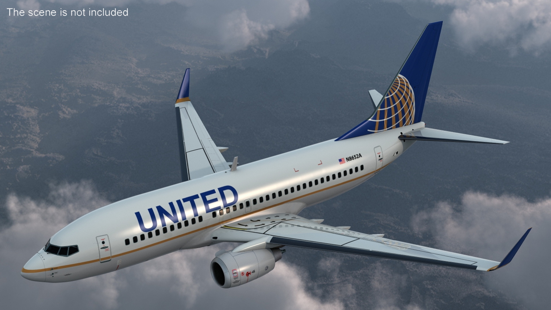 3D United Airlines Boeing 737-700 with Interior Rigged