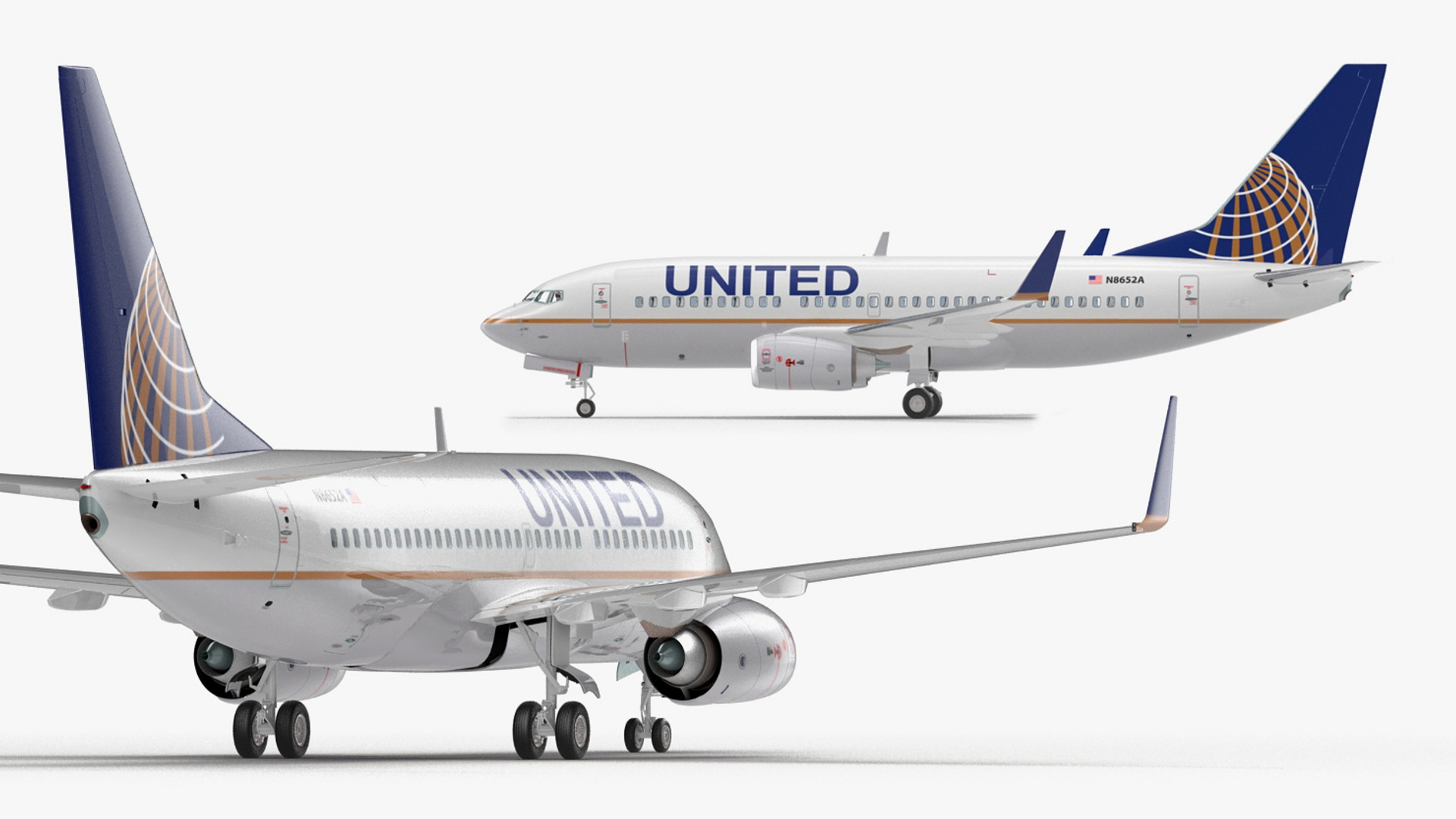 3D United Airlines Boeing 737-700 with Interior Rigged