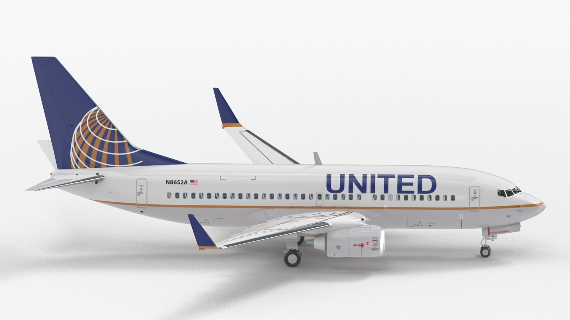 3D United Airlines Boeing 737-700 with Interior Rigged