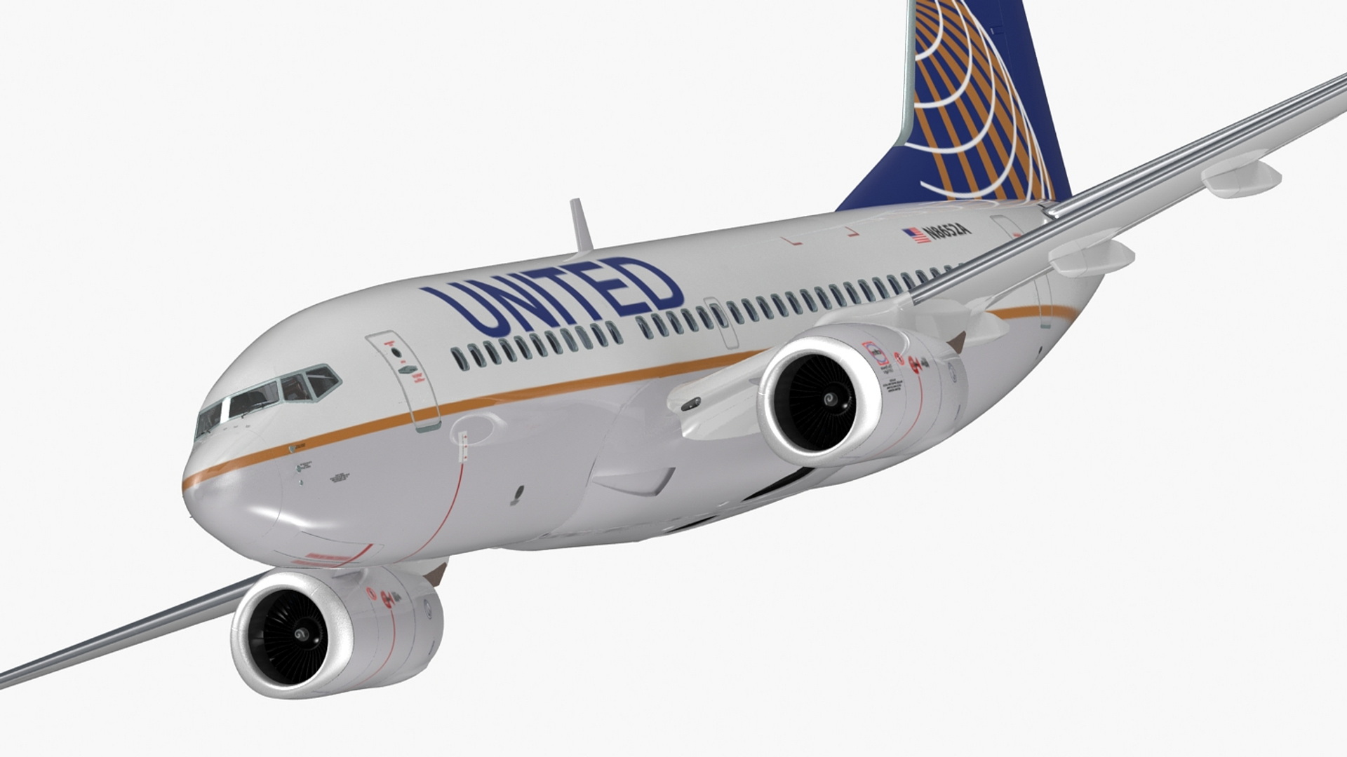 3D United Airlines Boeing 737-700 with Interior Rigged