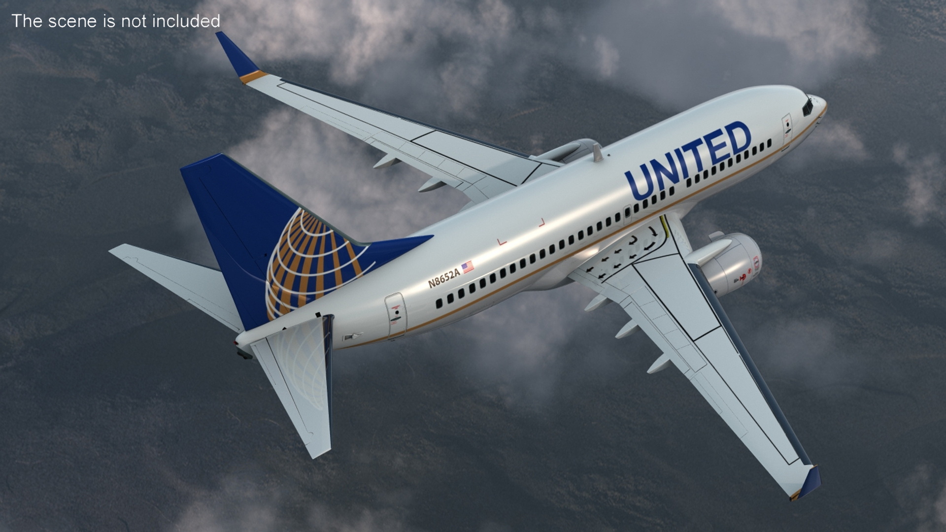 3D United Airlines Boeing 737-700 with Interior Rigged