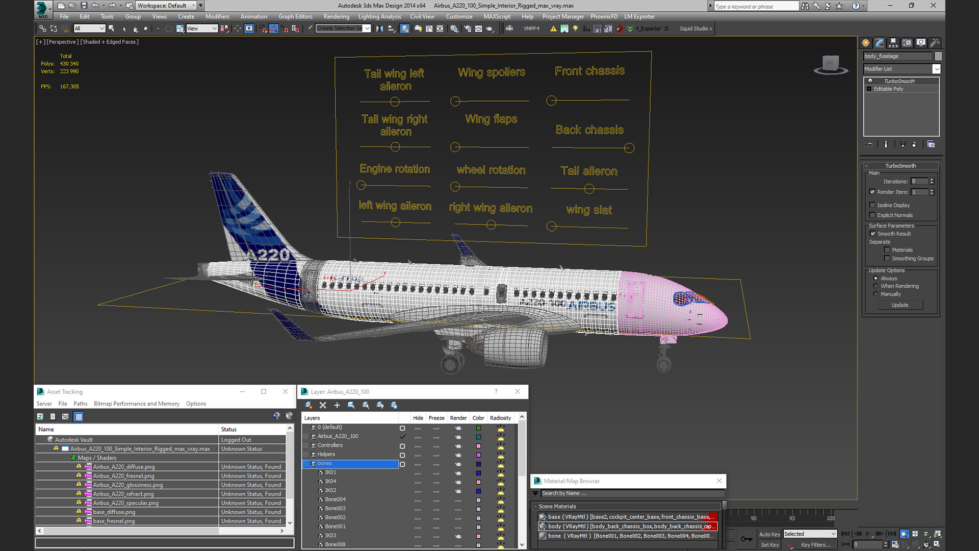 3D Airbus A220 100 Simple Interior Rigged model