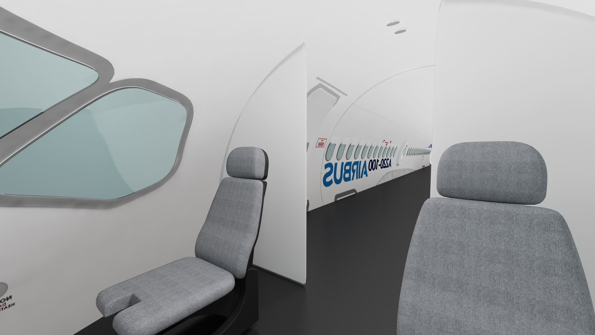 3D Airbus A220 100 Simple Interior Rigged model