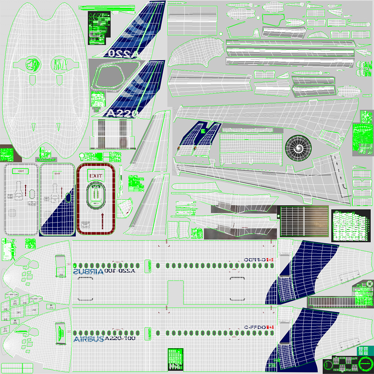 3D Airbus A220 100 Simple Interior Rigged model