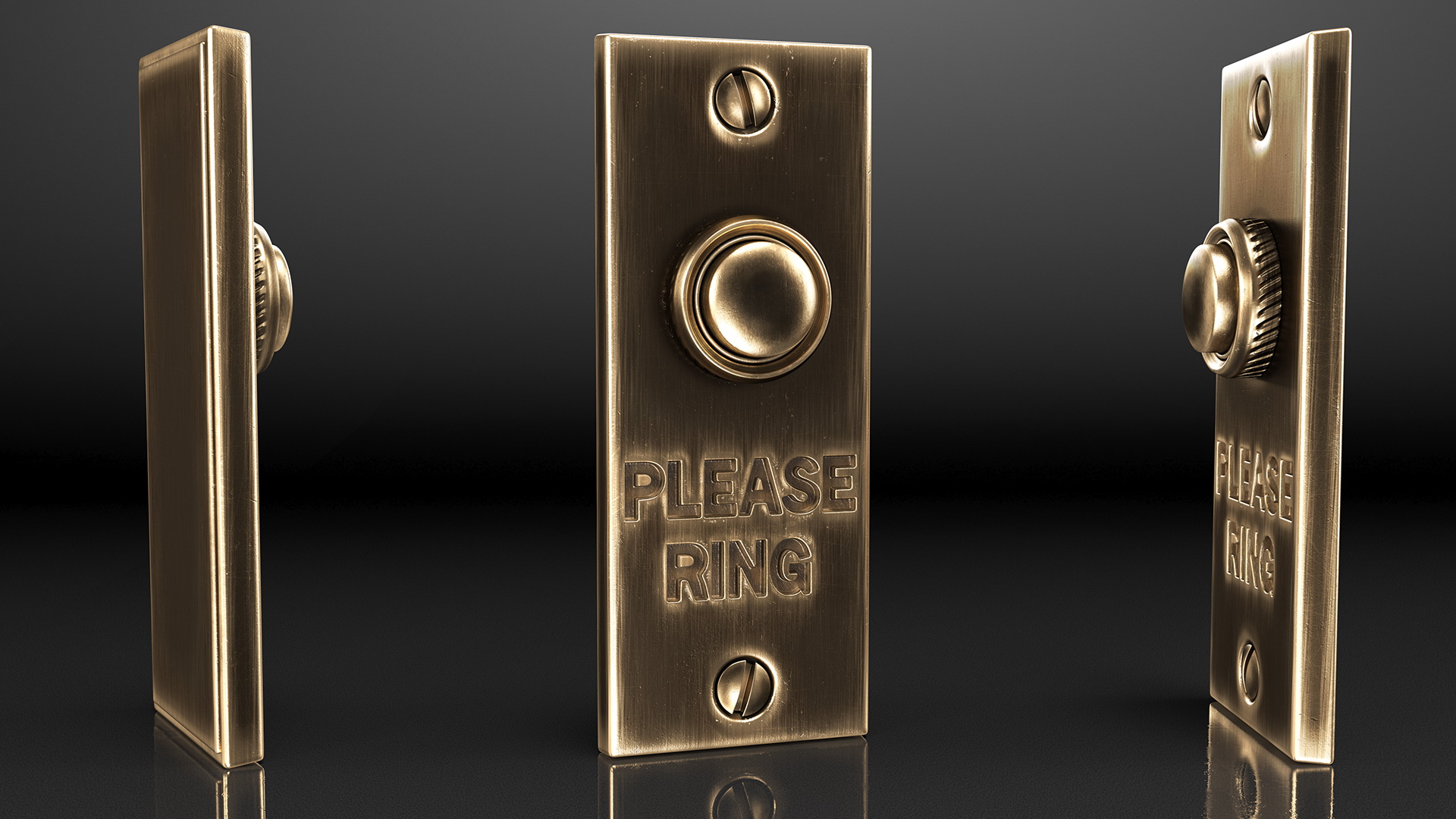 Rectangular Brass Bell Push 3D