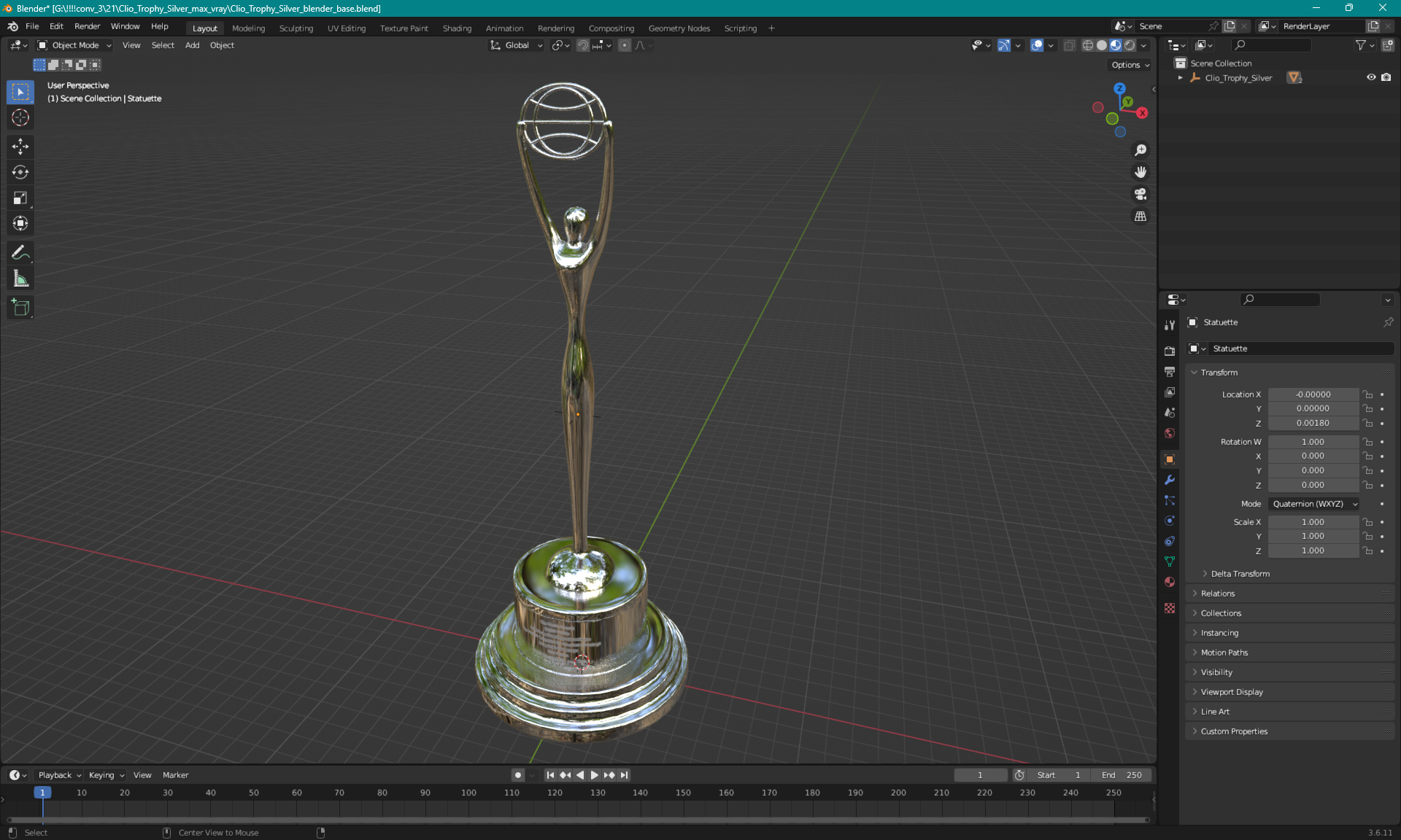 3D Clio Trophy Silver model