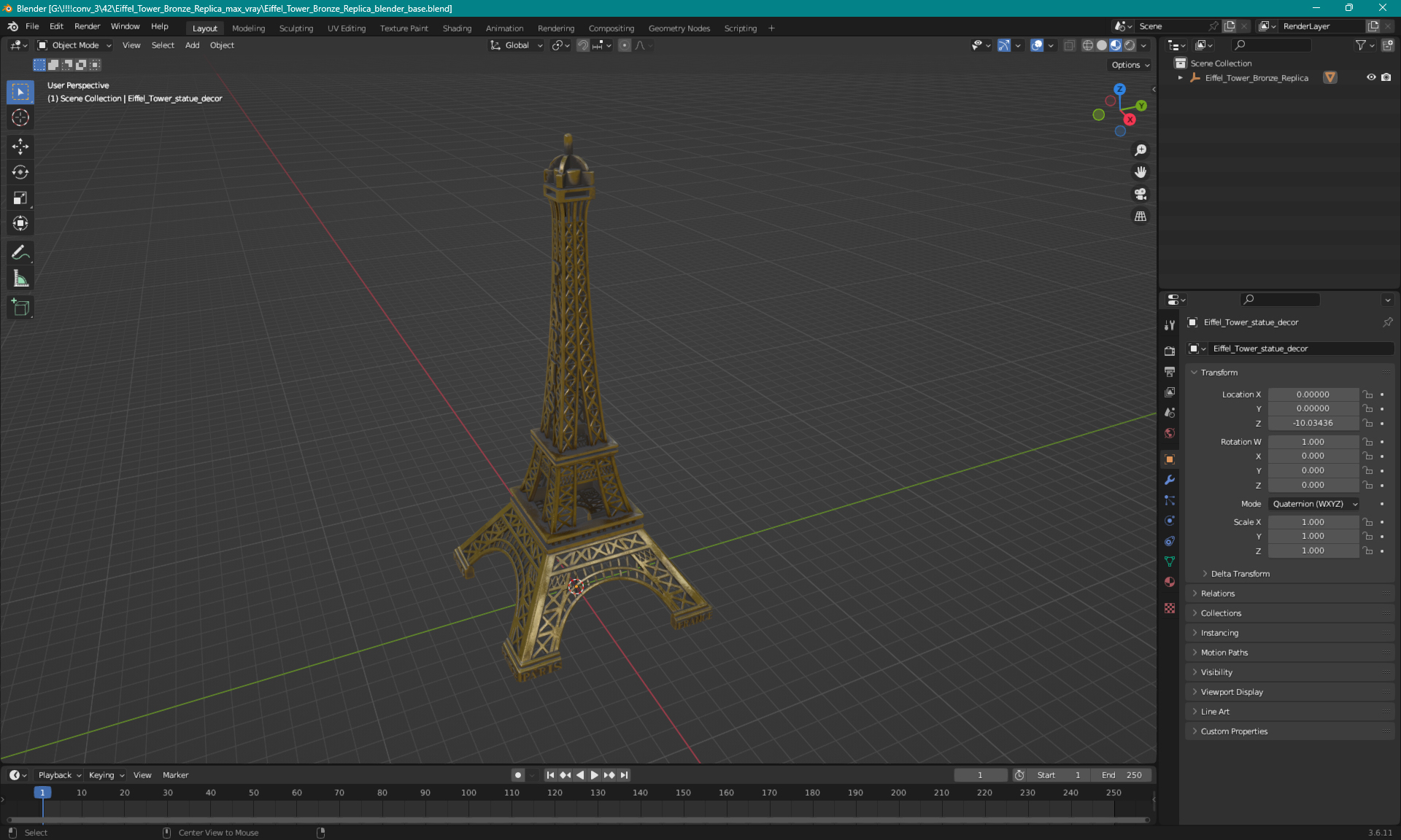 Eiffel Tower Bronze Replica 3D