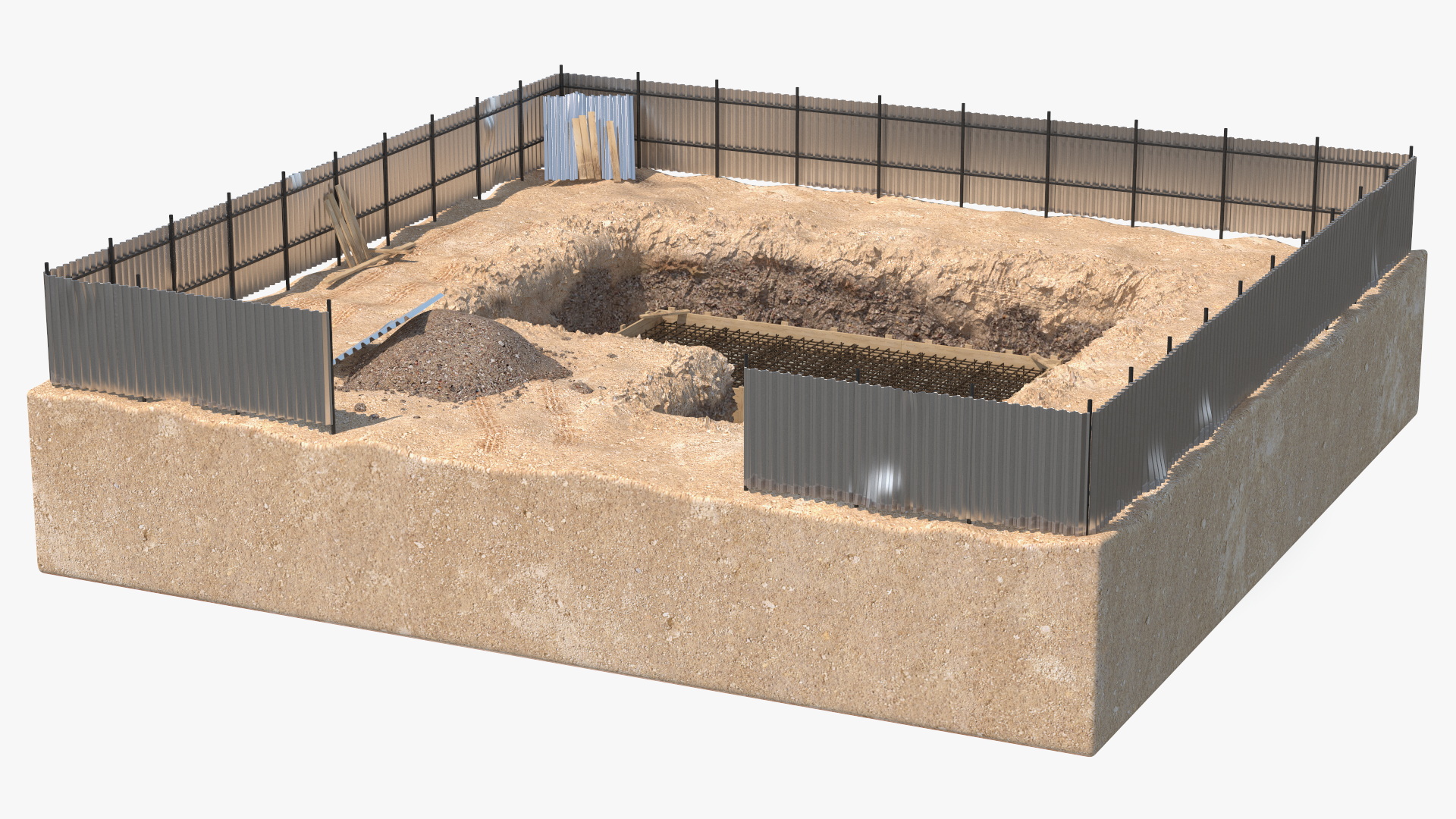 3D Excavation Site with Foundations and Fences model