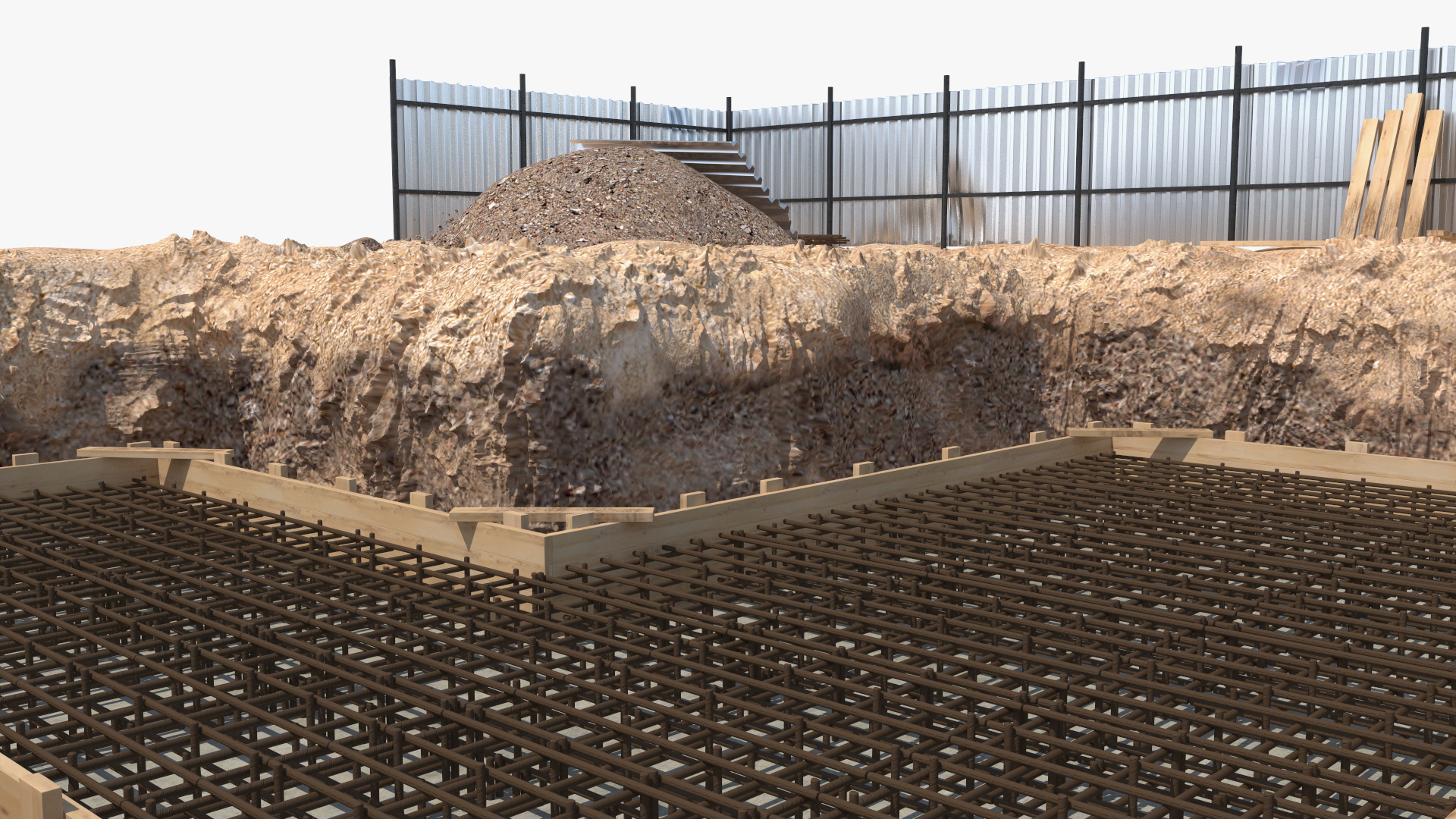 3D Excavation Site with Foundations and Fences model