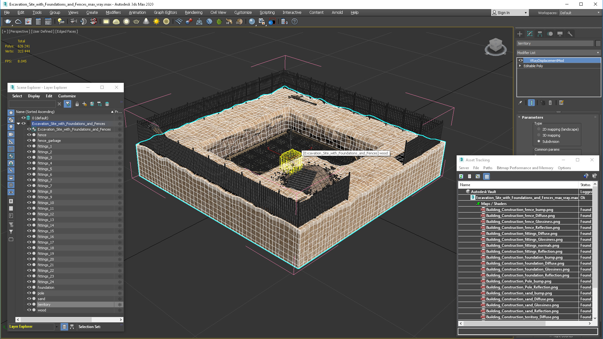 3D Excavation Site with Foundations and Fences model