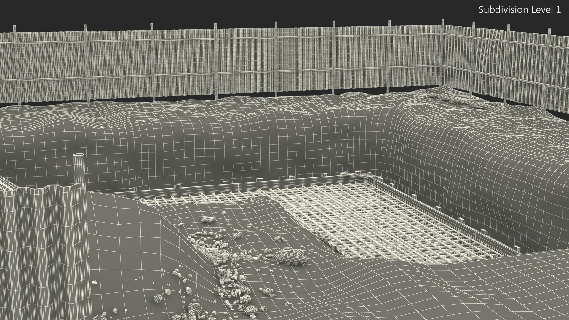 3D Excavation Site with Foundations and Fences model