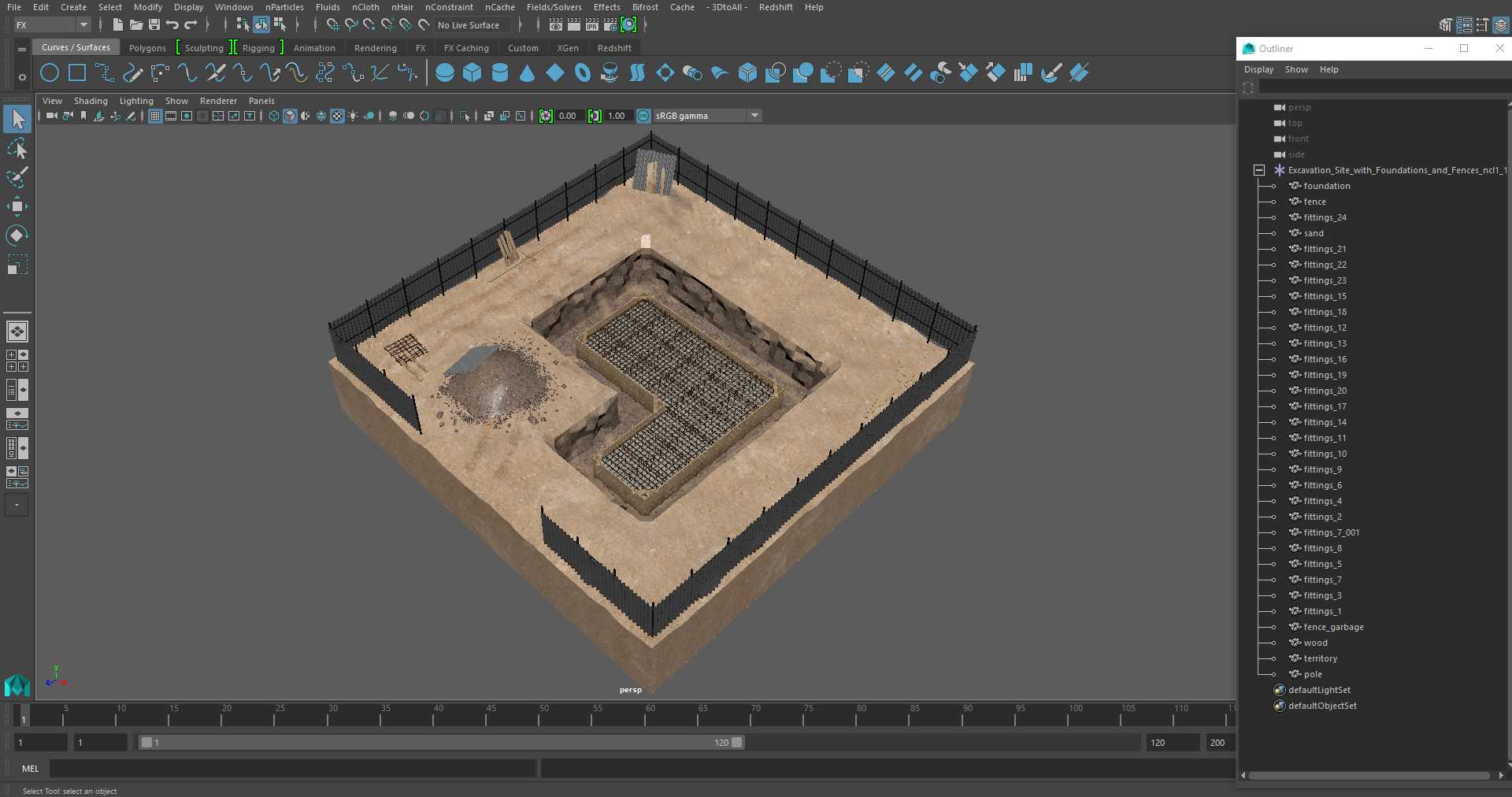 3D Excavation Site with Foundations and Fences model