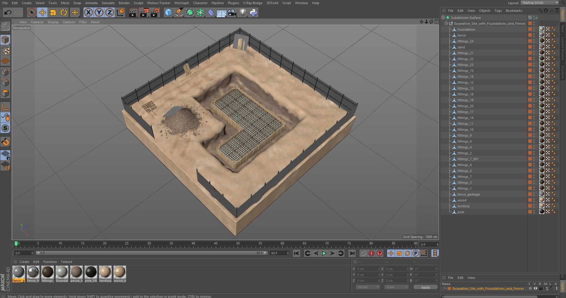 3D Excavation Site with Foundations and Fences model