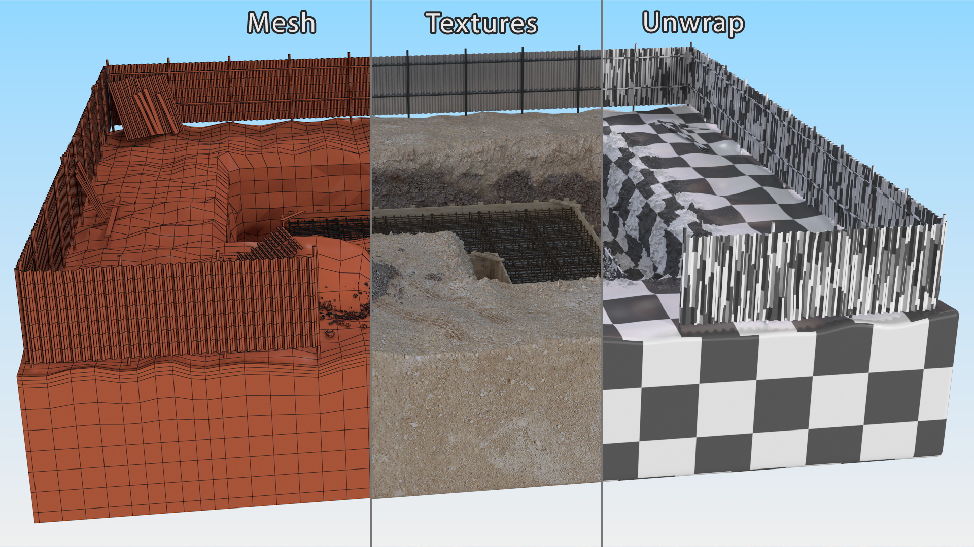 3D Excavation Site with Foundations and Fences model