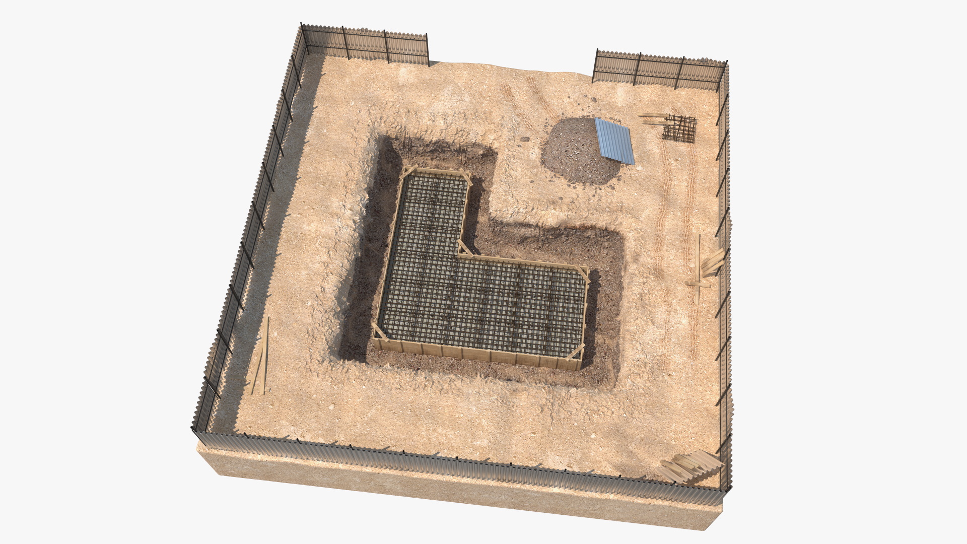 3D Excavation Site with Foundations and Fences model