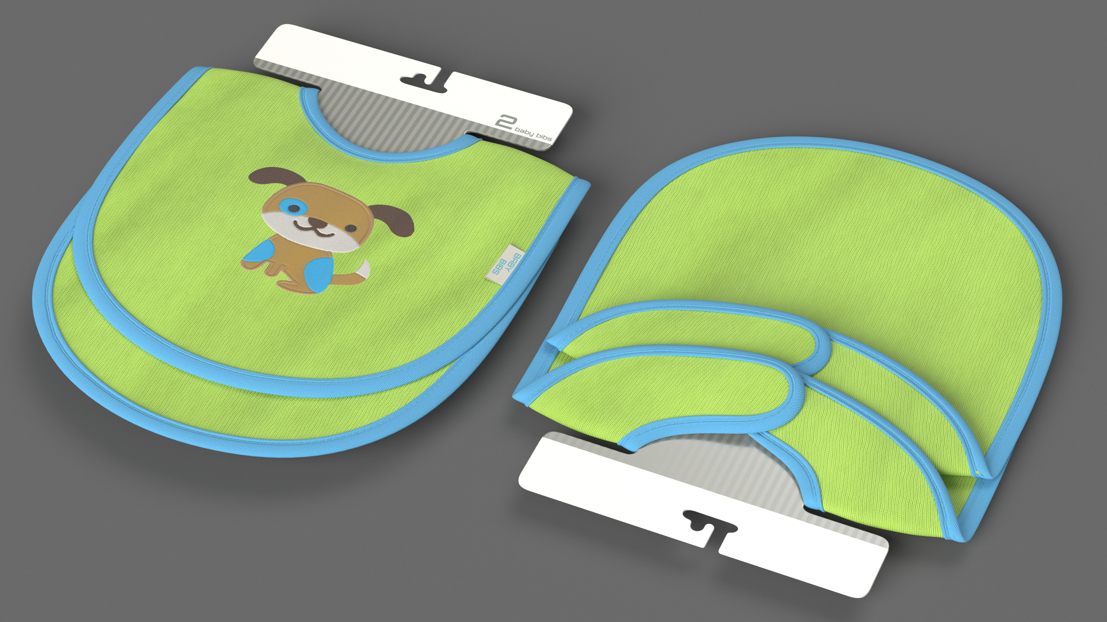 3D Cardboard Hanger with Two Green Baby Bibs