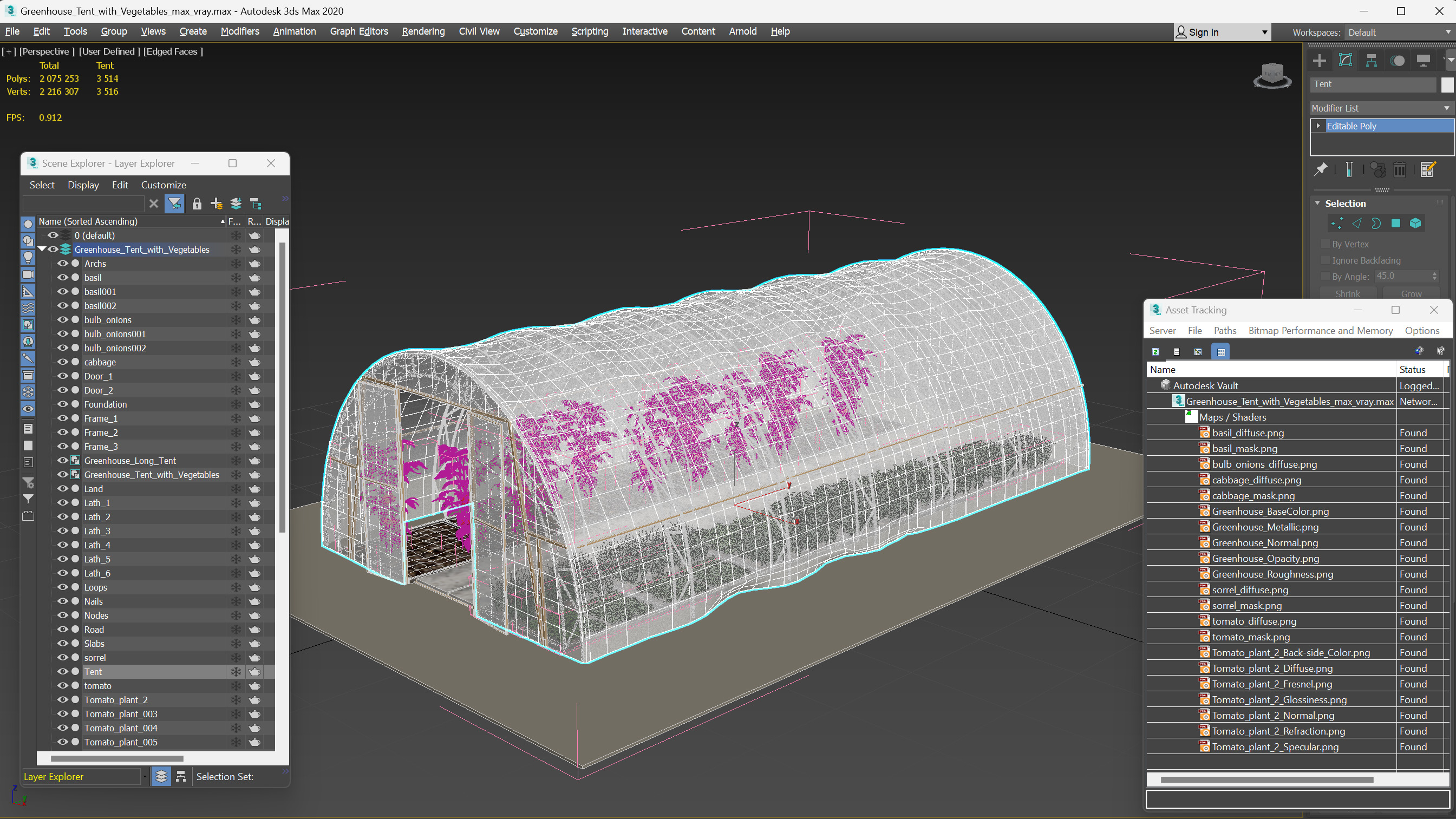 3D Greenhouse Tent with Vegetables