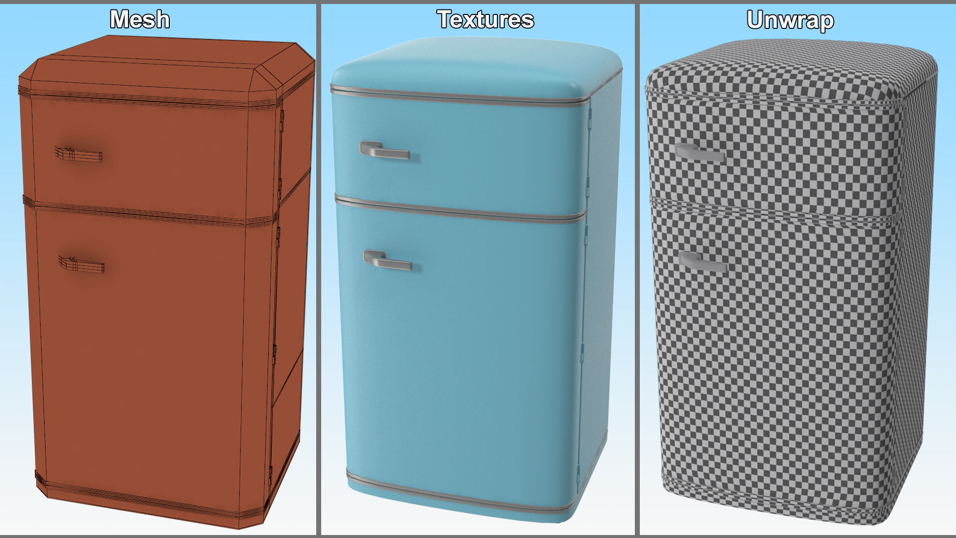 3D Original Retro Fridge Blue